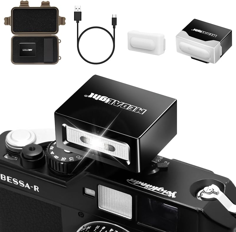 Upgrade Aluminum F1 Mini Camera Flash with Diffuser for Ricoh GR3/GR3X/Fuji/Sony ZV1/Nikon/Canon/Olympus/Digital Film Cameras,Portable hot Shoe Speedlite for DSLR Camera(Black).