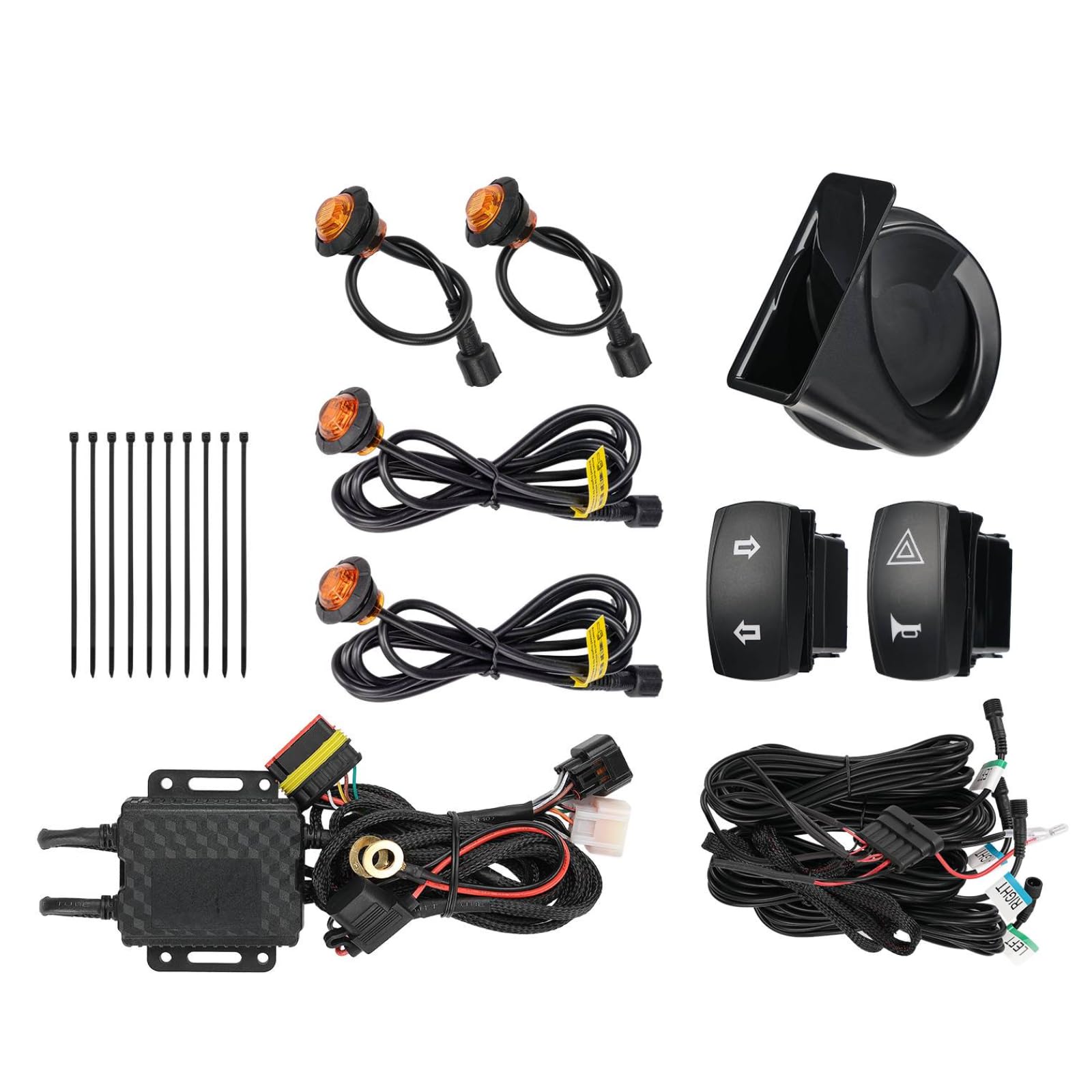 KEMIMOTO UTV Turn Signal Kit, Universal UTV ATV Street Legal Turn Signal with Rocker Switch, 110D Horn, Plug and Play Blinker Kit Compatible With Polaris, Can-Am, Kawasaki, Arctic Cat, CFMOTO, Pioneer