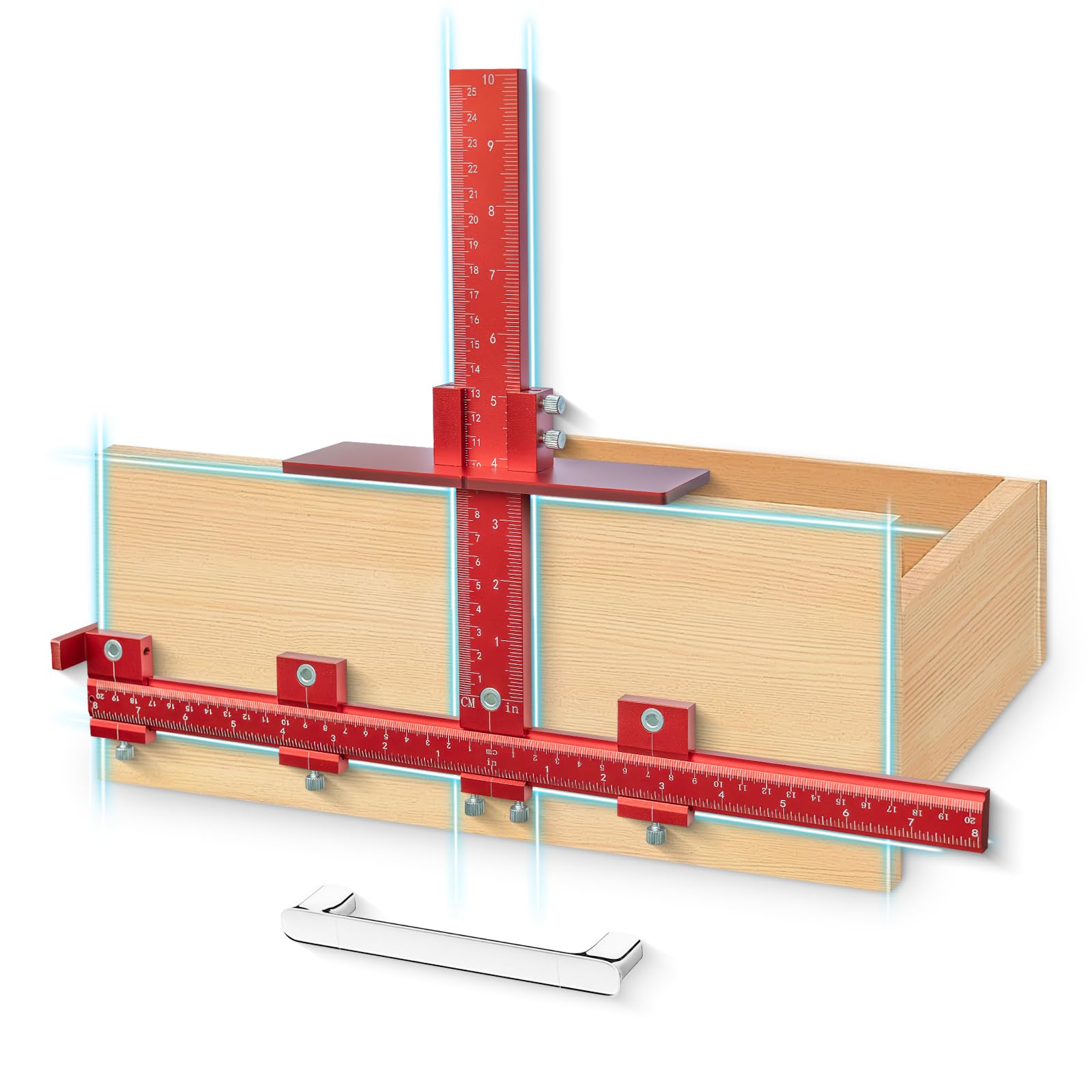 Upgraded Thickened Cabinet Hardware Handle Jig: 50% Thicker Heavy-Duty Aluminum Template w/Dual-Screw Lock, Cabinet Drawer Hole Jig, Drill Guide