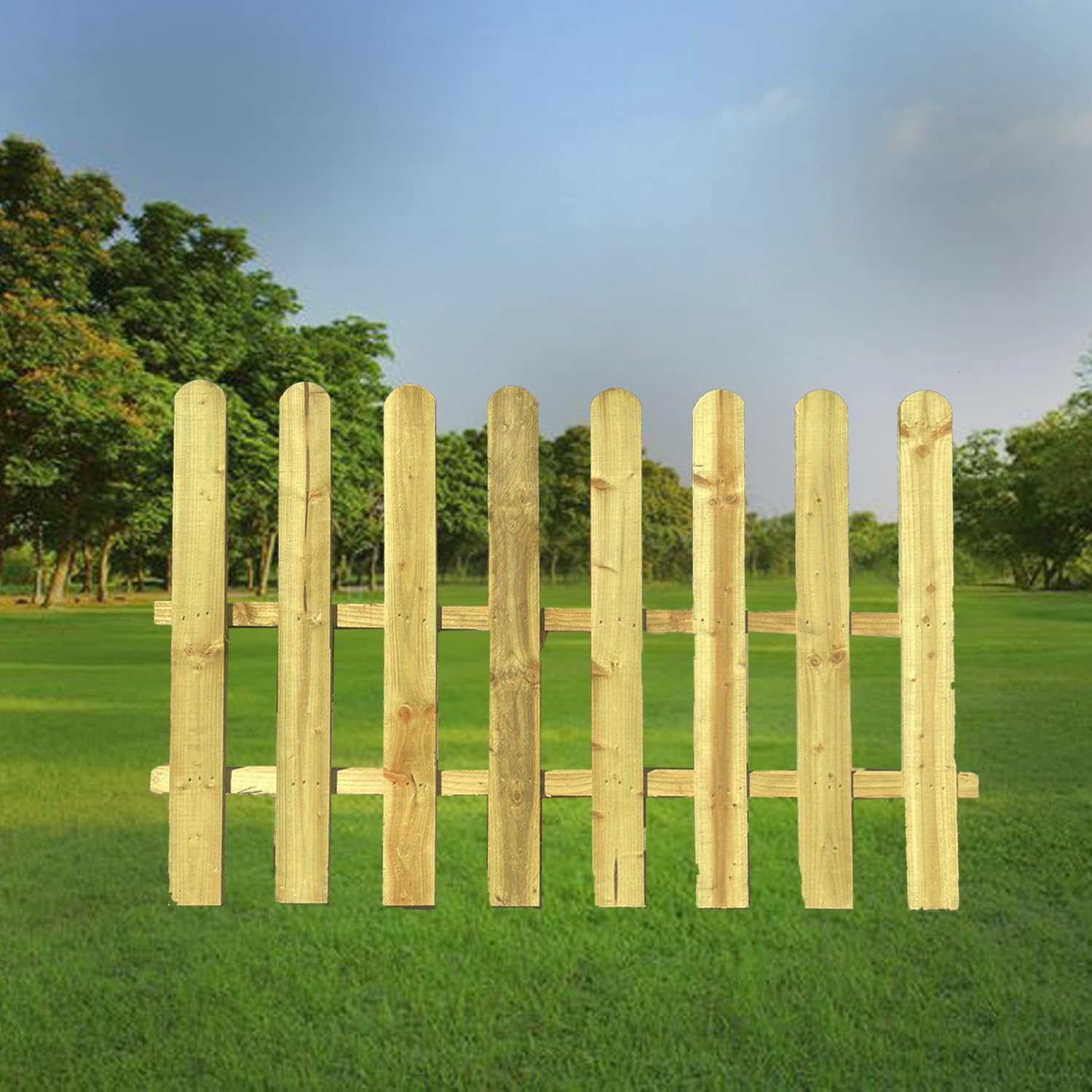 BEDS PLANET Picket Fence Panel - Natural Garden Wood Fence with Rounded Pickets, Pressure-Treated for Durability - Image 3