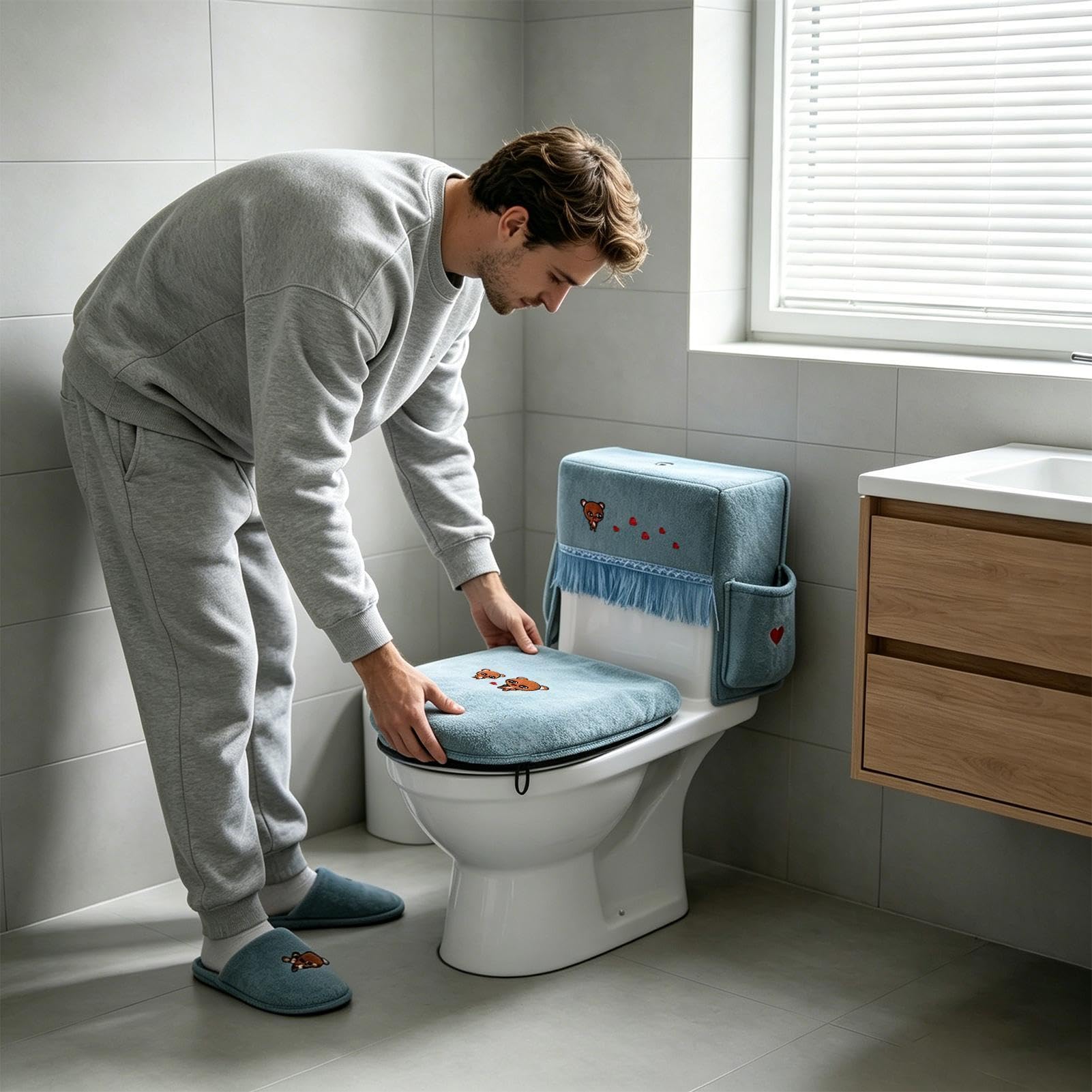 Toiletten-Deckel-Bezüge für das Badezimmer 3-teiliges weiches universelles | Toilettenspülkasten-Bezug für Kinder Gäste-WC Bad Haus Raum Jahreszeiten Dekoration Pa