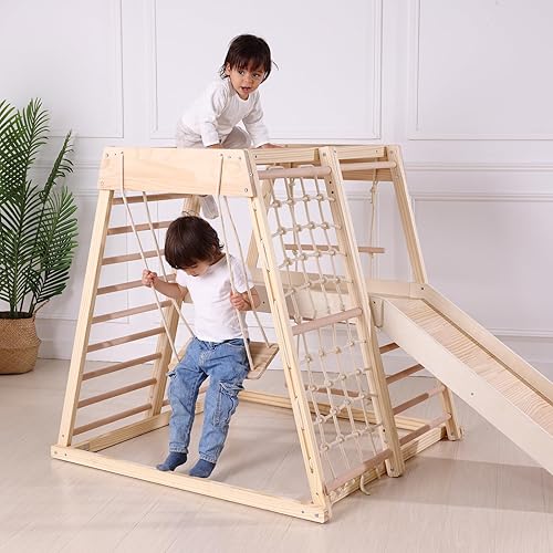 OOOK Parque infantil interior 8 en 1, gimnasio infantil de interior de la selva, juguetes de escalada para niños pequeños de 3 a 8 años, juego de