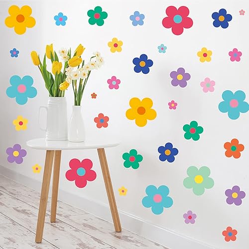 Calcomanías de pared coloridas de flores pequeñas vintage calcomanías de pared para guardería niñas dormitorio decoración de habitación de niños