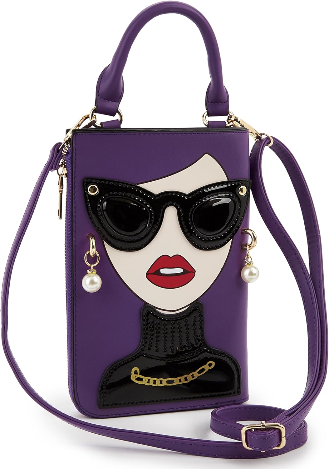 Women Novelty Lady Face Shoulder Bags Funky PU Leather Top Handle Satchel Handbags Clutch Purse for Women