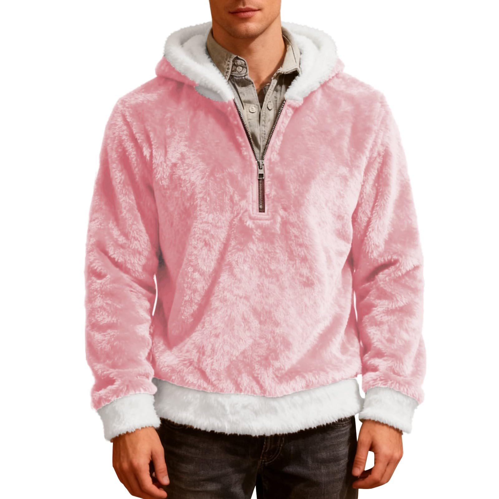 Sudadera Laboral Unisex con Capucha, De Forro Doble Faz, Cremallera, Cómoda, Informal Y Estilo. Chaqueta Verano Hombre (Pink, XXXL) Ropa Gimnasio Mangas Proteccion Solar para El Sol