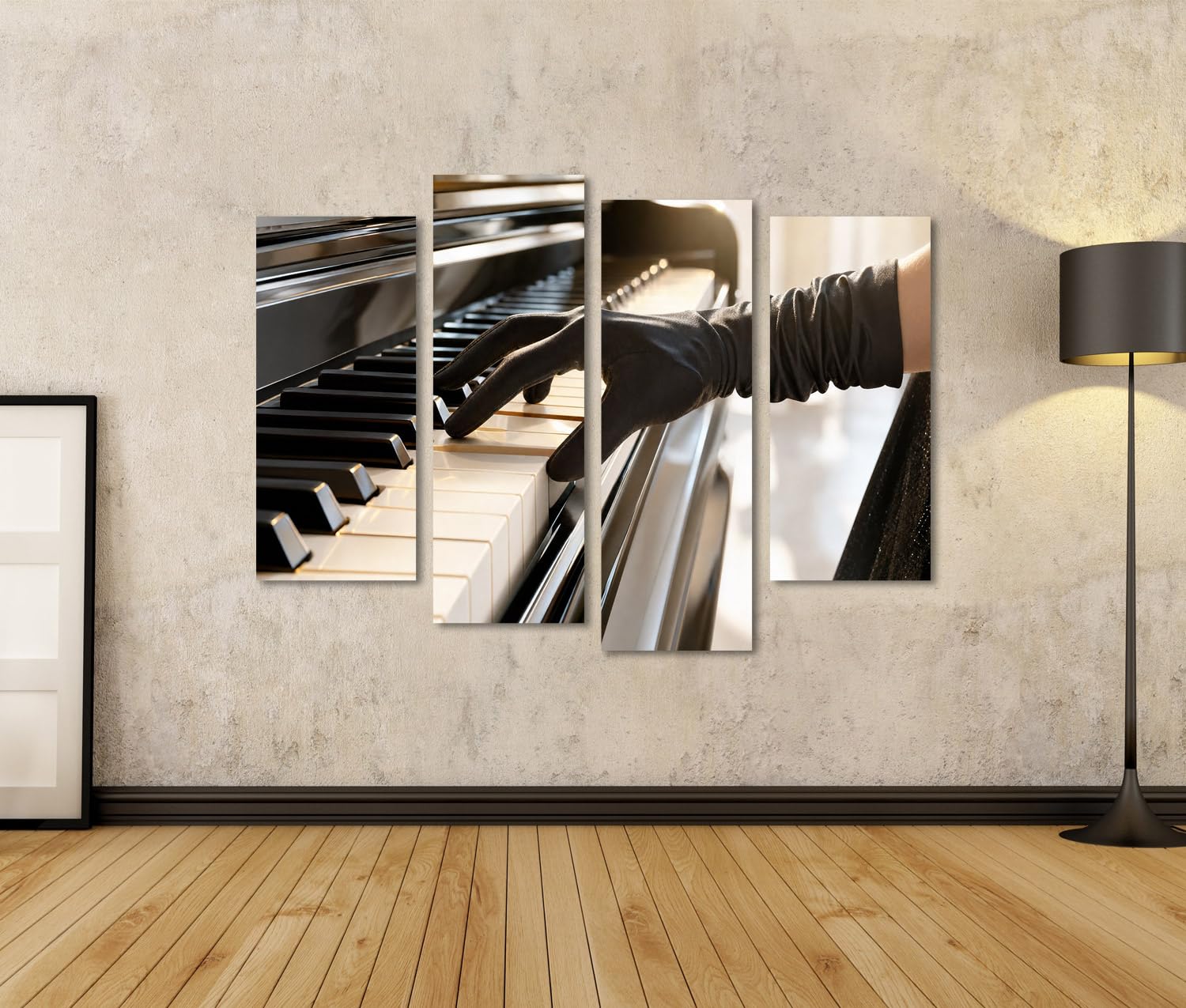 islandburner Quadro su tela, elegante opera d'arte per un soggiorno elegante, perfetto per gli amanti della musica, 4 pezzi