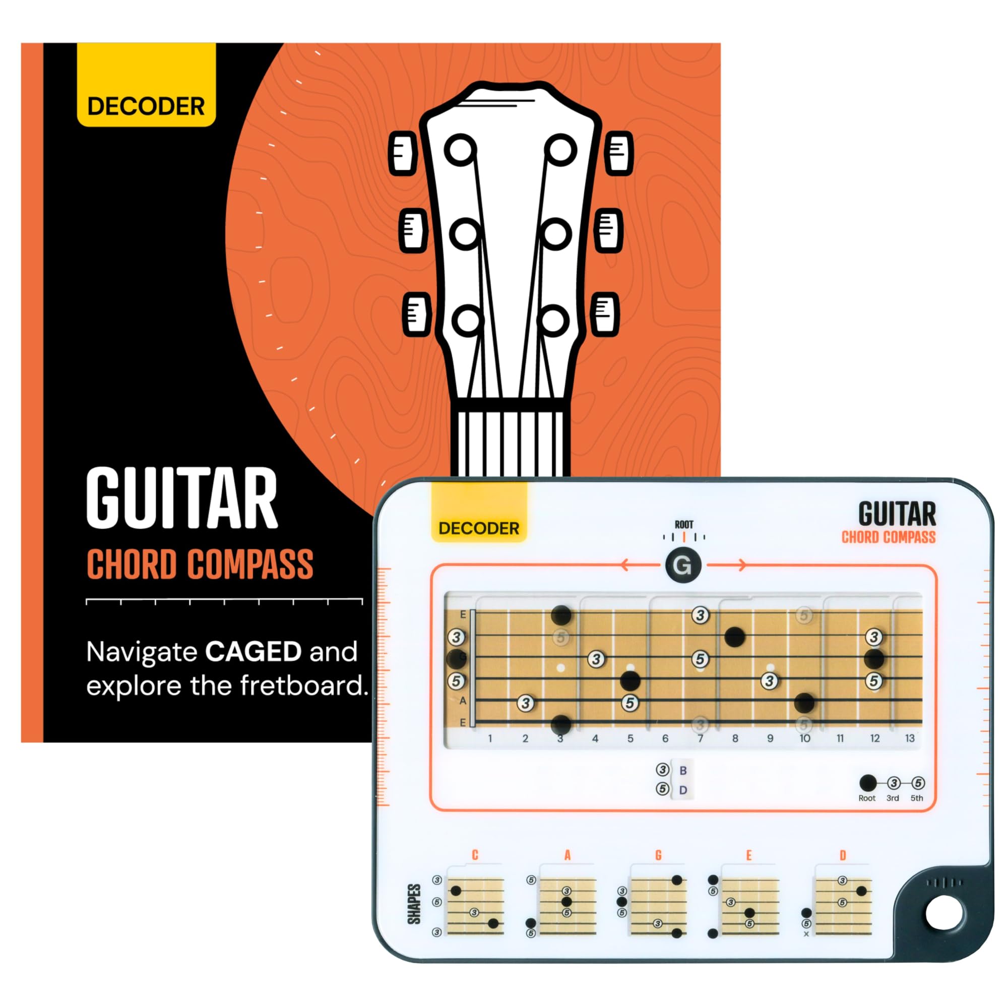 Noisy Clan Gitarren-Akkord-Kompass & Buch-Set – Griffbrett-Logik & CAGED-System meistern – Songwriting & Theorie vereinfachen – Mobiles Tool & 64-seitiger Guide