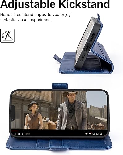 Miniatura 3 de OCASE Funda tipo cartera de la serie Retro compatible con iPhone 14 con tarjeteros bloqueo RFID carcasa interior de TPU soporte Funda de piel