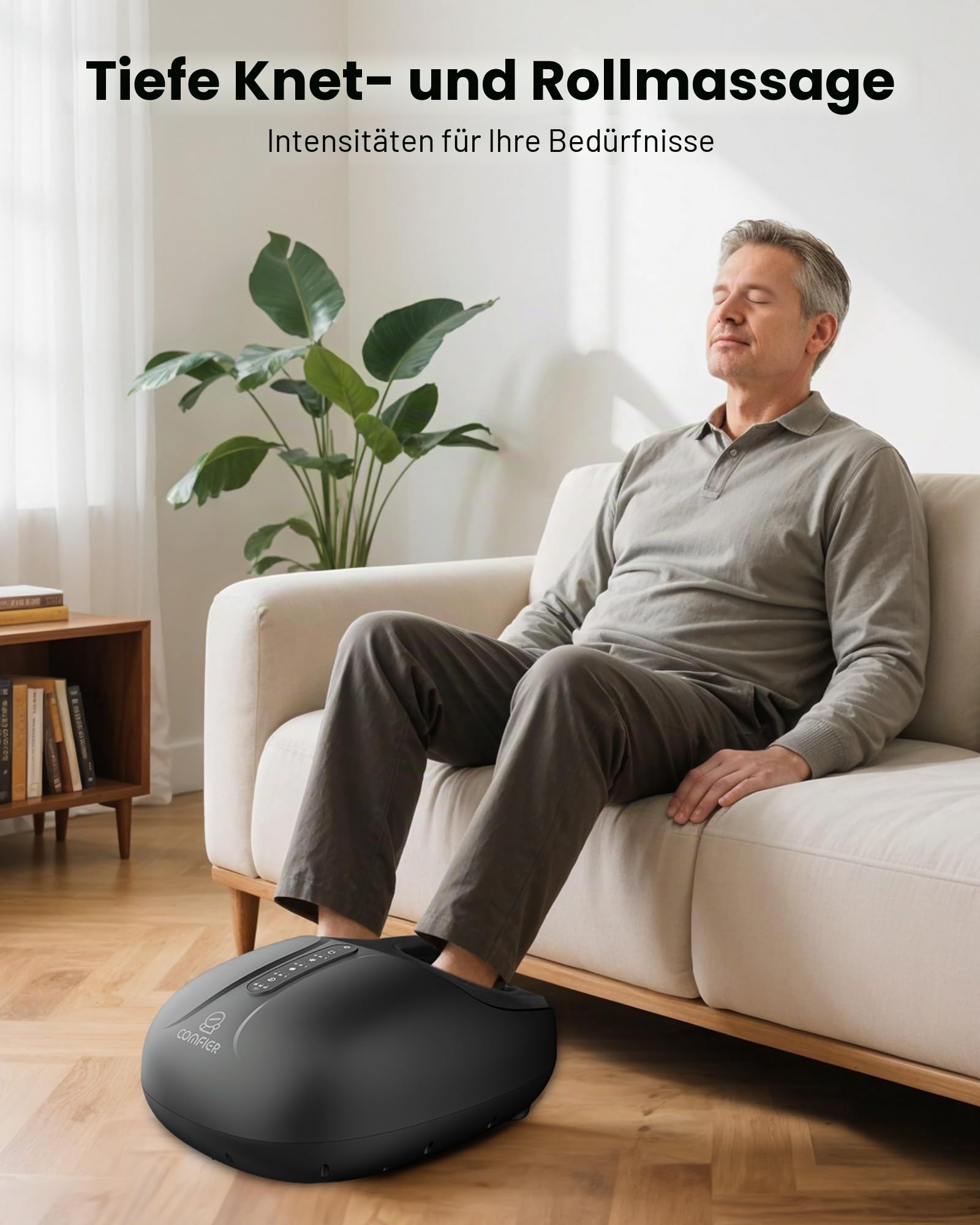 COMFIER Shiatsu Fußmassagegerät mit Wärmefunktion, elektrische Fußmassage mit Knet- und Druckmassage, 3 Intensitätsstufen, Homeoffice, bis EU 46, Geschenk für Frauen und Männer