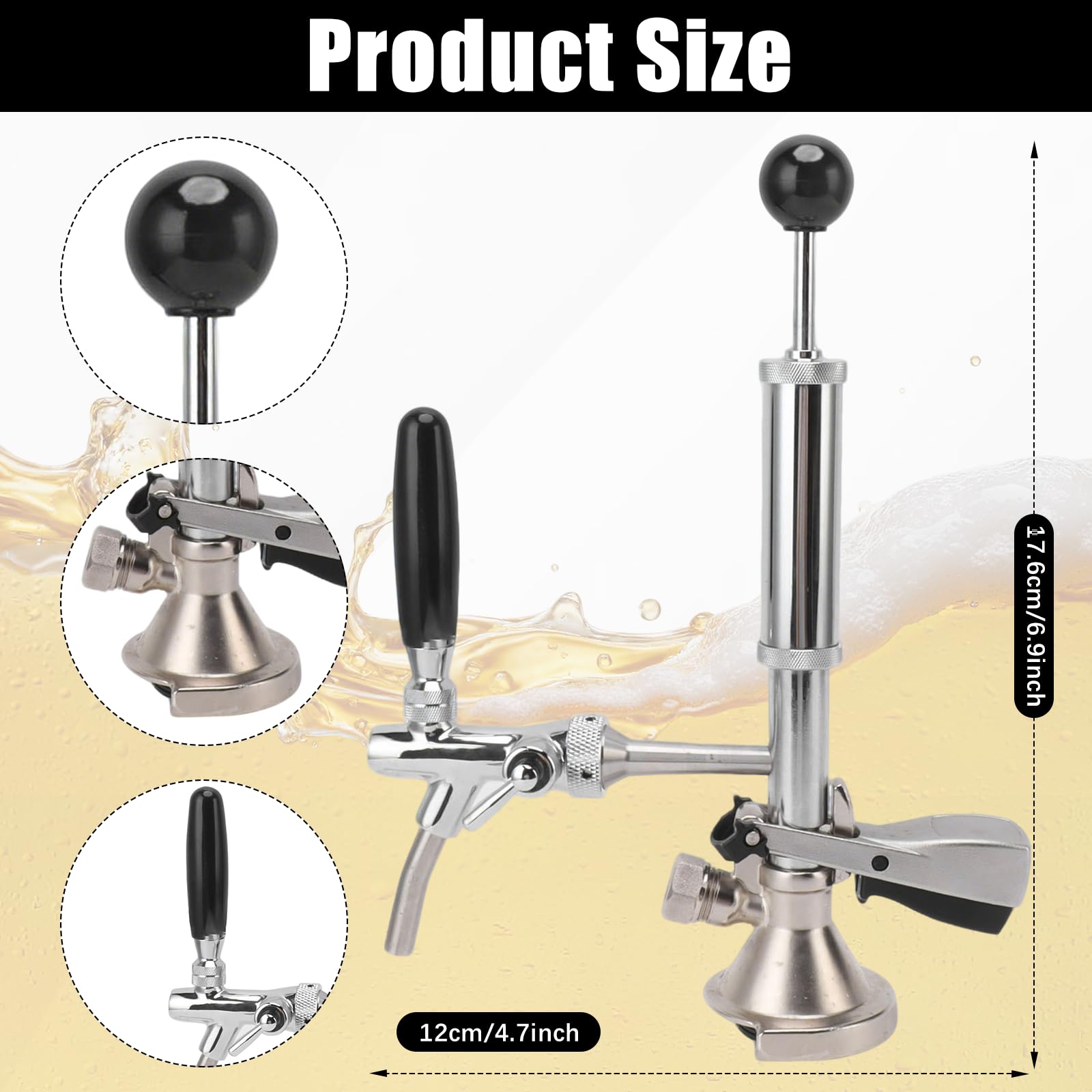 Pompa Per Fusti di Birra, Rubinetto per Fusti di Birra In Acciaio Inossidabile da 4 Pollici Kit Rubinetto per Secchio con Pompa D'aria e Distributore Rubinetto a Pistone per Collegamenti a Barili