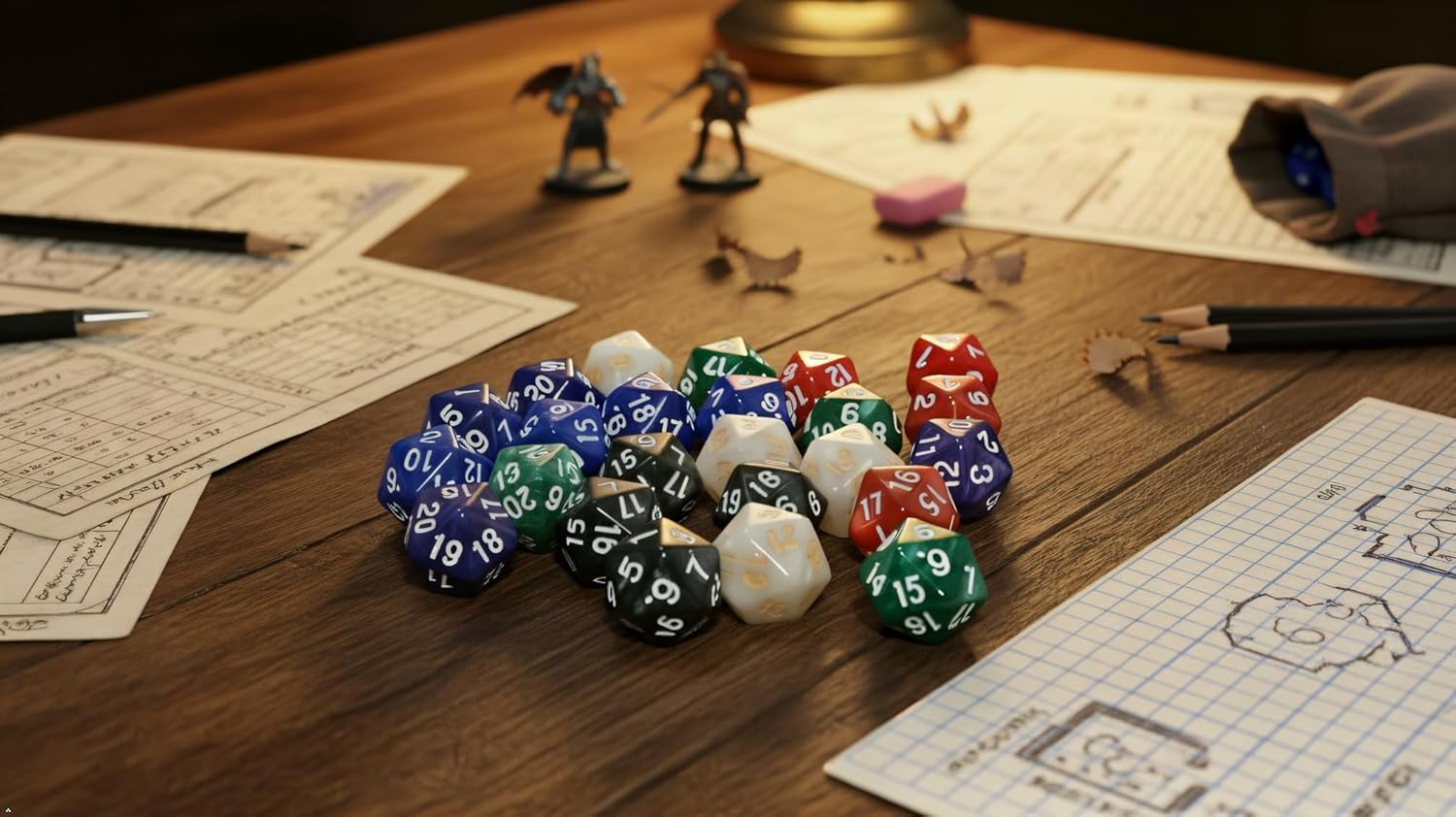 24-Pack Spin Down D20 20 Sided Dice Pearl Polyhedral Dice with Pouch for Dungeons and Dragons DND RPG MTG Role Playing Table Games