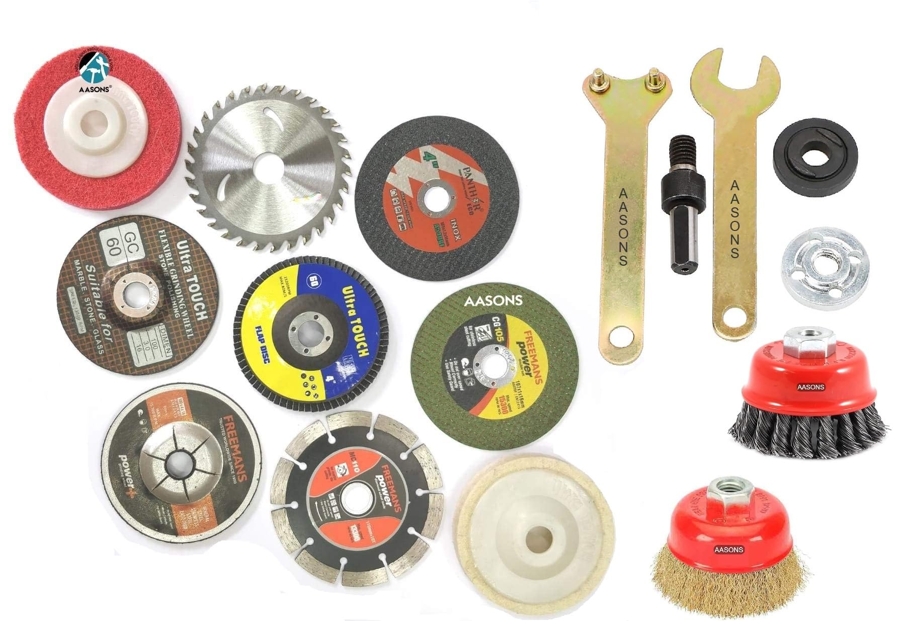 AASONS 4" Angle Grinder or Tile Cutter Metal/Wood Wheels/Discs for Cutting Wood/Metal, Polishing and Buffing With Cup Wheels, 11 Pieces With Drill Machine Converter Adaptor Set
