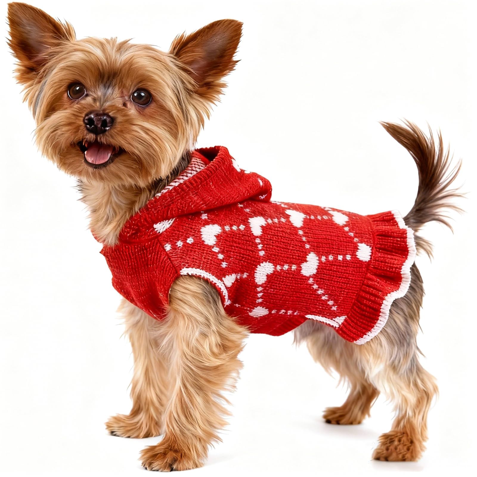 Dog Jumper Heart Dog Valentine Jumper Dress Girl Small Dogs Clothe Knitted Holiday Puppy Clothes Soft Puppy Jumpers Comfy Pet Valentine Outfit Warm Doggie Jumpers for Small Medium Dogs (Red,L)