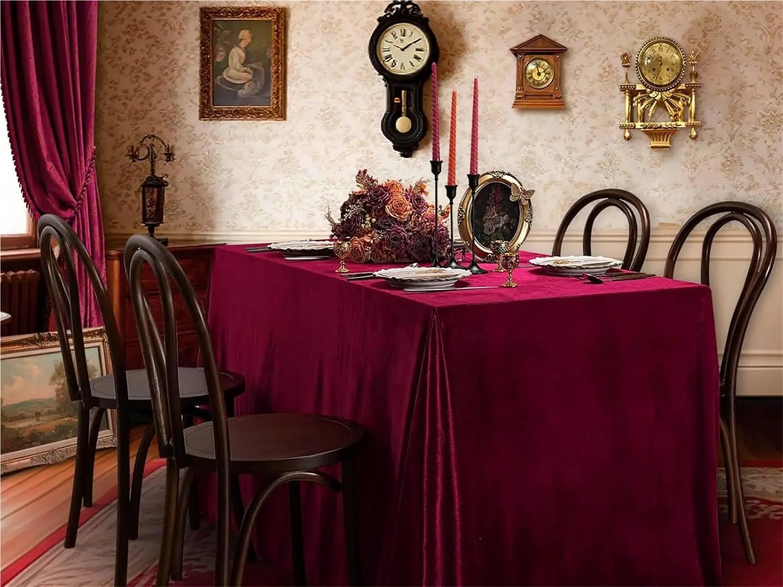 Czerwony aksamitny obrus prostokątny na Boże Narodzenie tort stół bordowy na kolację i imprezy 132 x 300 cm - elegancka dekoracja świąteczna
