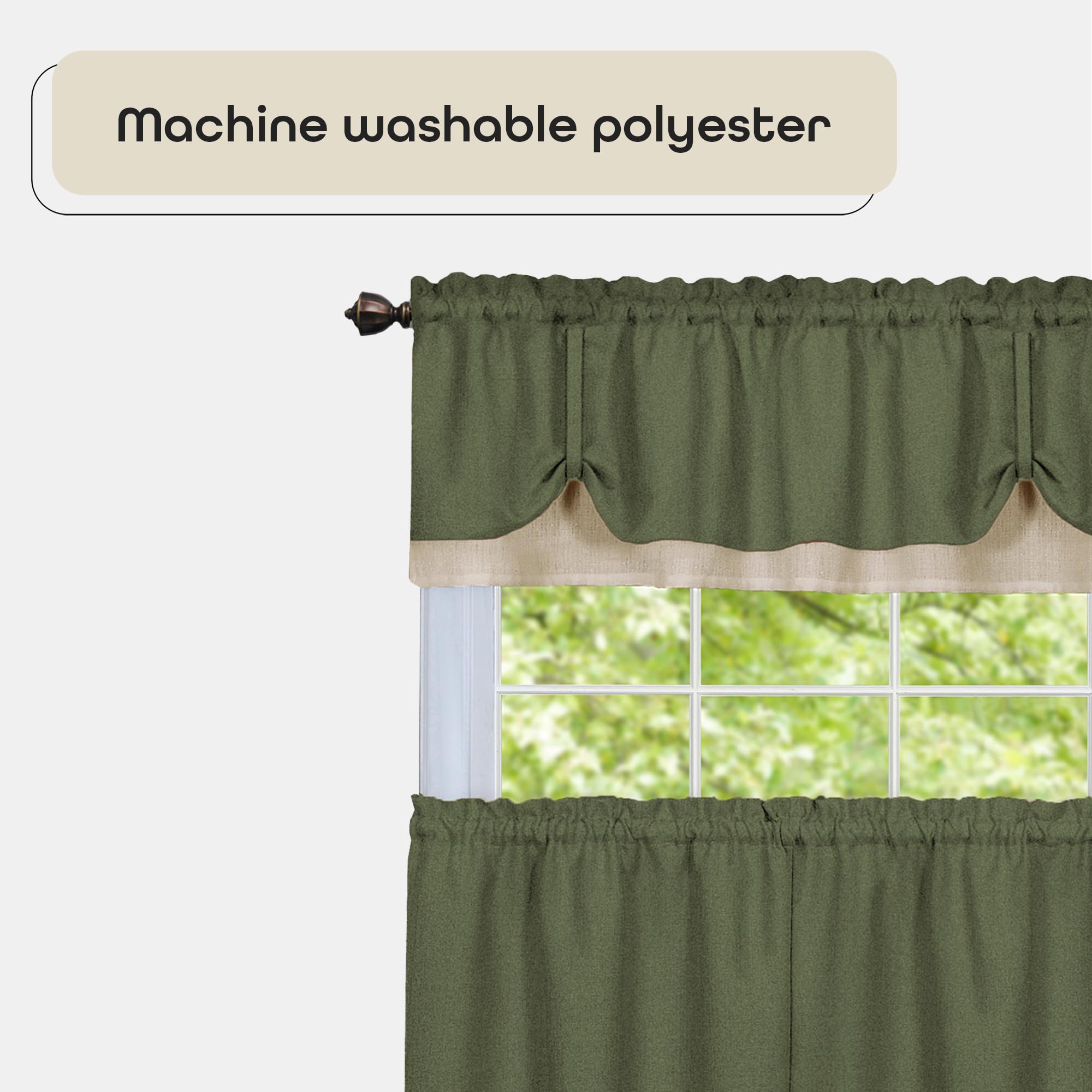 ACHIM Darcy (Green/Camel) Tier and Valance Window Curtain Set, 58 Inch Width, 24 Inch Length - Image 4