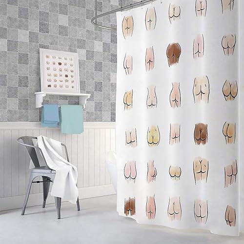 Miniatura 4 de JAWO Divertida cortina de ducha para baño, divertido juego de cortinas de ducha de tela hilarante, accesorios de decoración de baño blancos, ganchos
