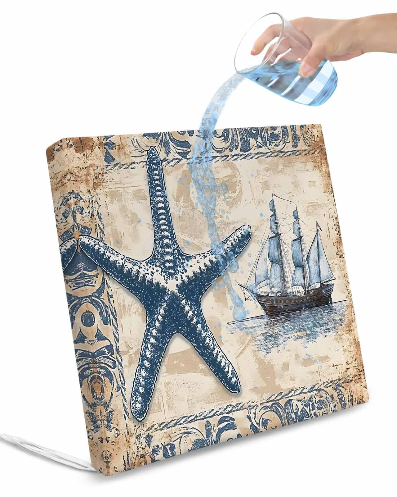 2 Pack Coastal Nautical Waterproof Cushion Covers with Ties, Outdoor Patio Chaise Lounge Chair Seat Cushion Slip Covers Replacement(Only Cover) Summer Vintage Starfish Floral 22