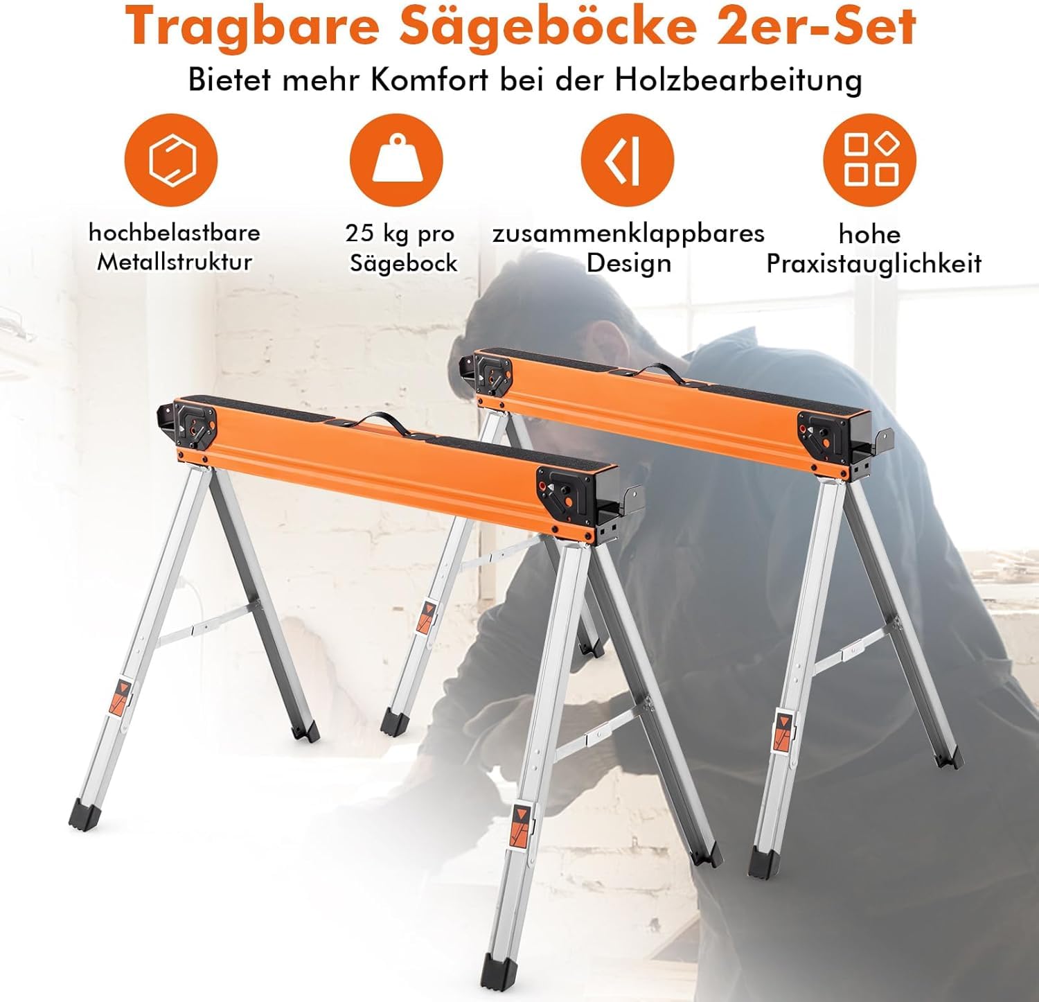 2 Cavalletti Seghe Pieghevoli FANTASK - Portatili E Super Resistente Per Lavorare Il Legno, Supporto Fino A 500 Kg - Foto 10