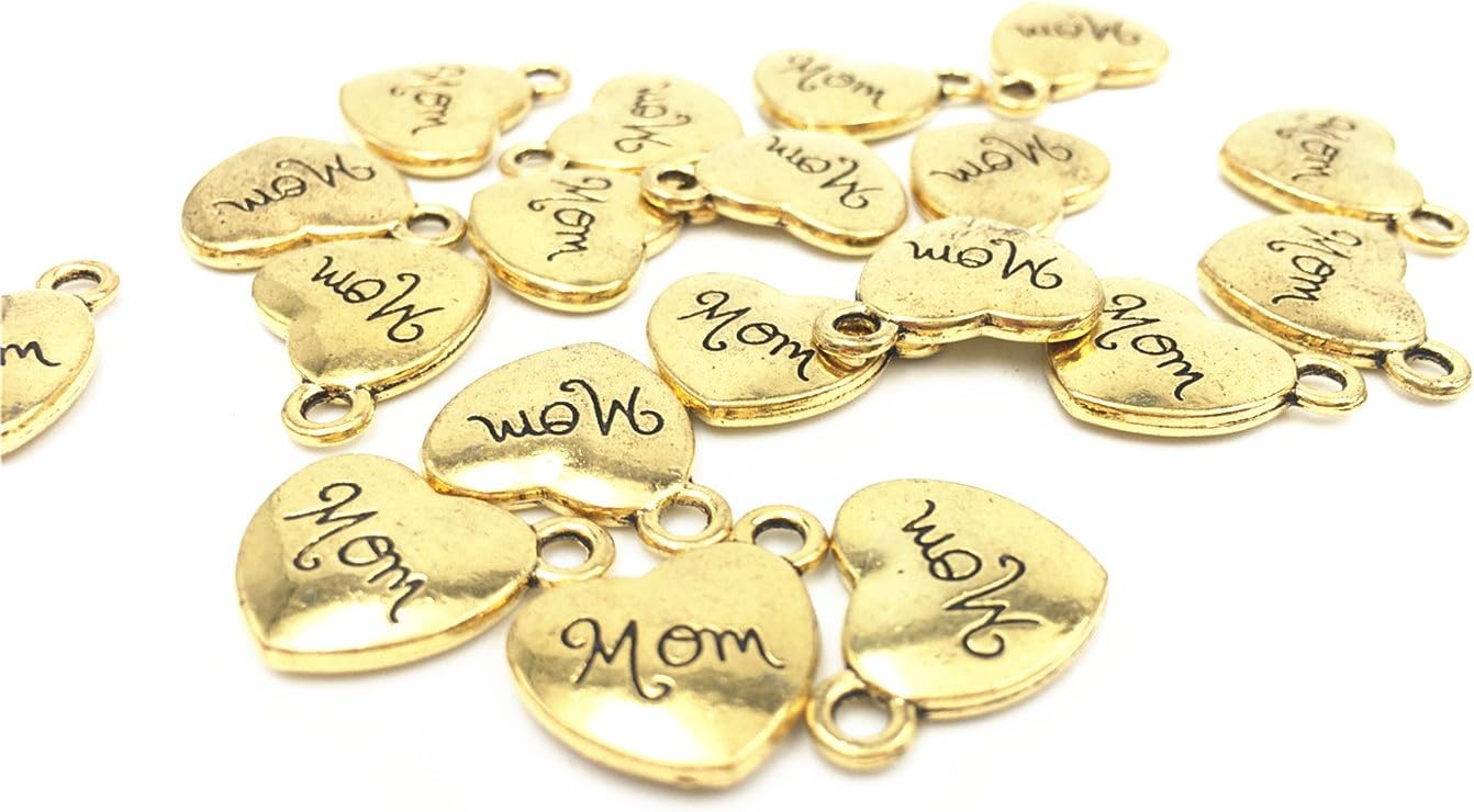 YYaaloa Mini Love Heart "Mom" Pack of 40 DIY Charms Pendant for Crafting, Jewelry Making Accessory
