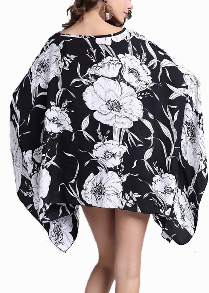 Max Hsuan Women's Loose Solid Sheer Chiffon Caftan Poncho Batwing Tunic Top Blouse Summer Oversized Shirts - Image 4