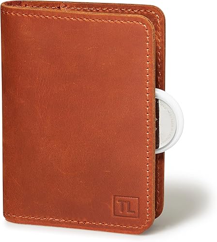 Cartera AirTag de cuero, Bronceado de silla de montar, Cartera funcional delgada con bolsillo Airtag hecha de cuero real que es duradera