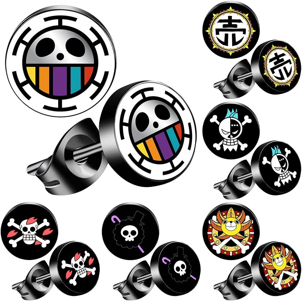 One Piece Anime Earrings for Women Men Stud Earring for Japanese Animes Funs 6 Pairs (set 2)