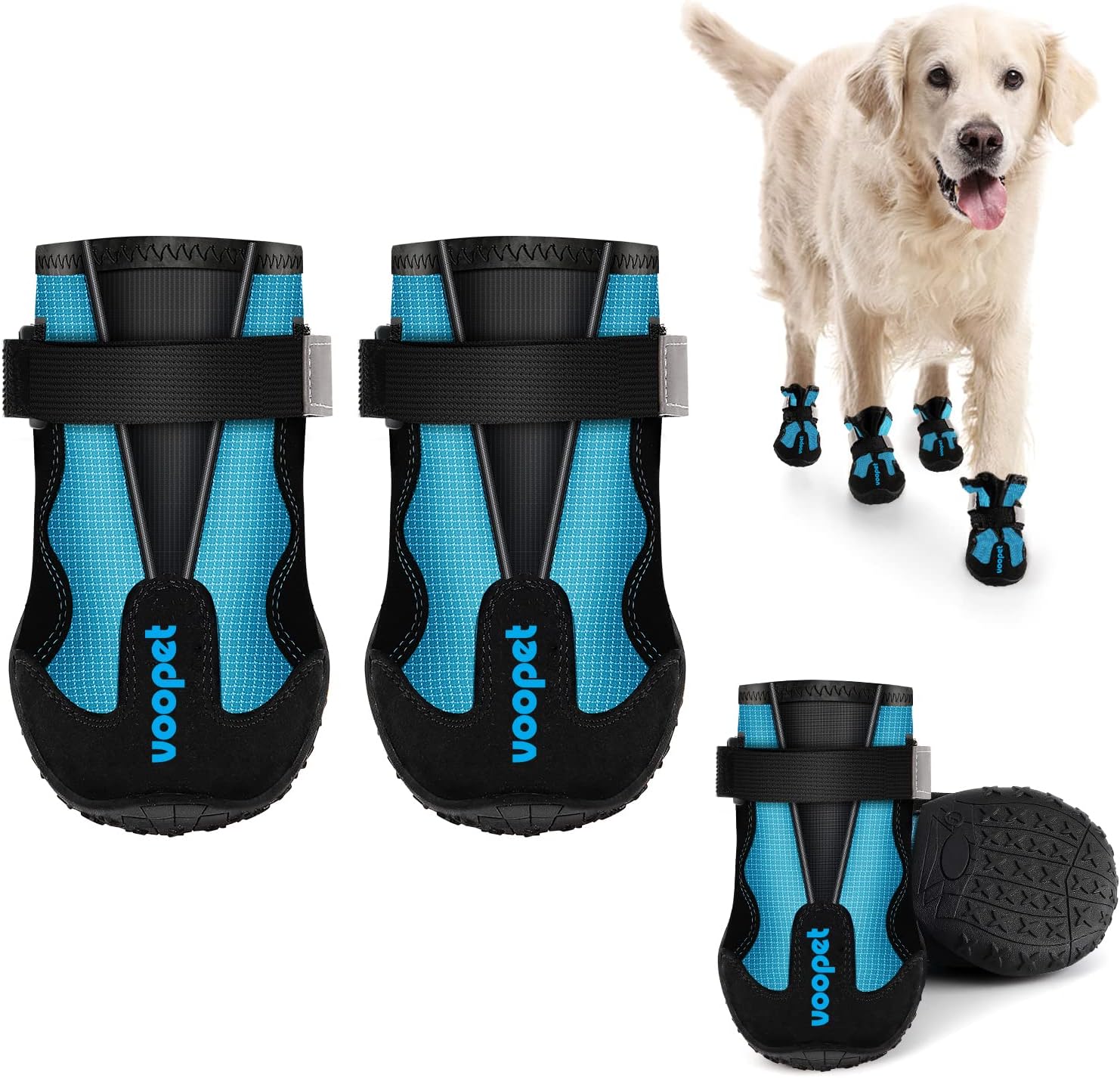 VOOPET Dog Booties for Hot Pavement Dog Shoes Paw Protectors, Waterproof Dog Hiking Boots Avoid Injury with Reflective Nylon Elastic…