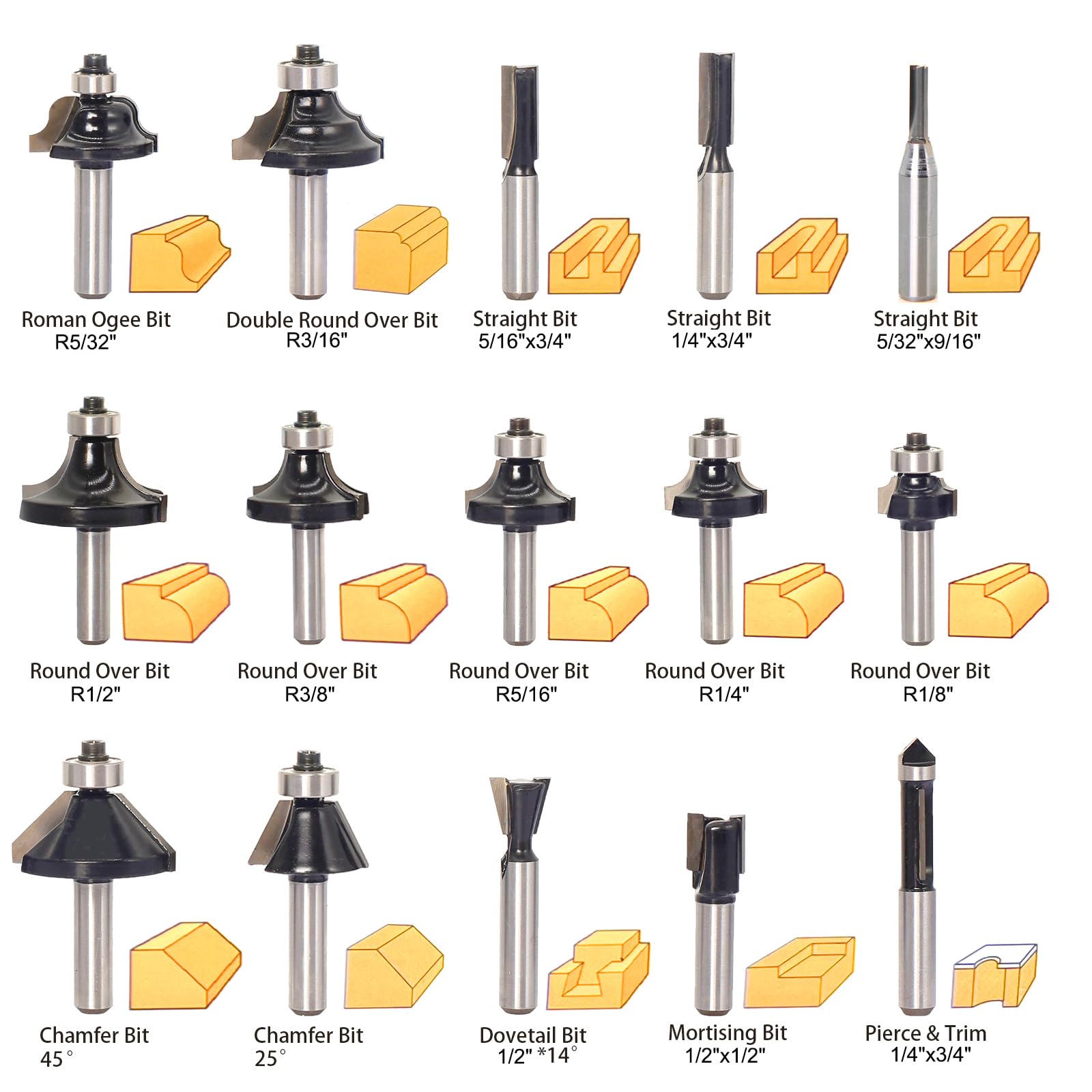 Lot de 30 fraises à défoncer, tige de 6,35 mm, embouts à pointe en carbure pour le travail du bois avec étui en bois