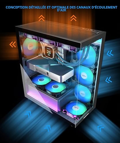 MUSETEX Boitier PC ATX pré-Installation 7 Ventilateurs PWM ARGB, Boîtier ATX Mid Tower avec Double Verre panoramique, Boitier PC Gamer de Jeu de Type C, Noir (K2) - 3