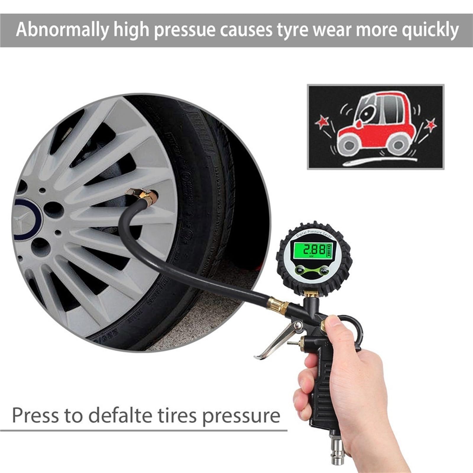 Manometro Presion Neumaticos Inflador de presión de aire for neumáticos de coche, indicador de pantalla, retroiluminación Digital, probador de vehículos, manómetro de control de inflación Medidor Pres