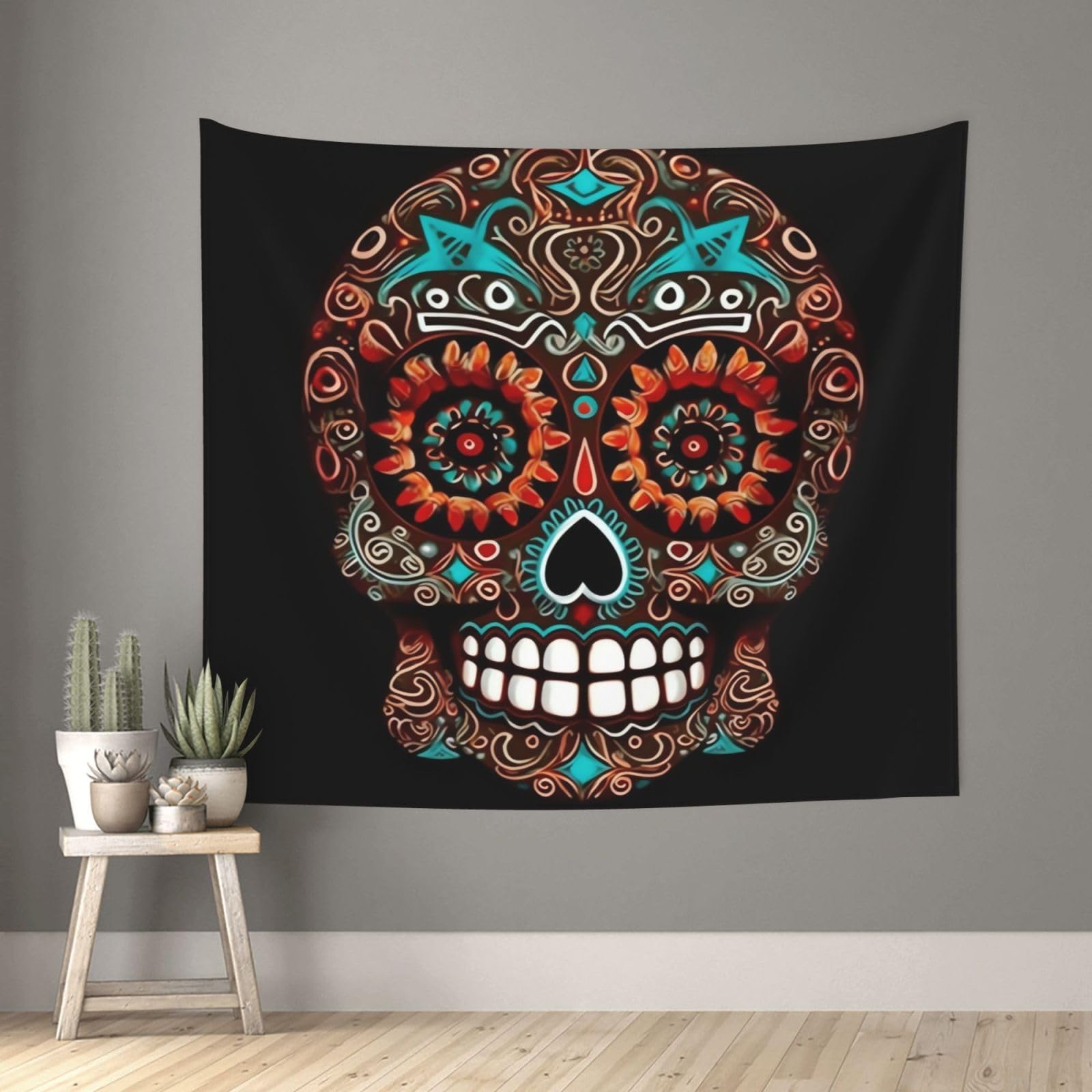 FodPand Sugar Skulls Day of the Dead Tapestry for Bedroom Aesthetic, Wall Hanging Tapestries Art Decor Backdrop Wall Tapestry for Dorm Living Room Funny Poster Party Banner Background 51" X 60"