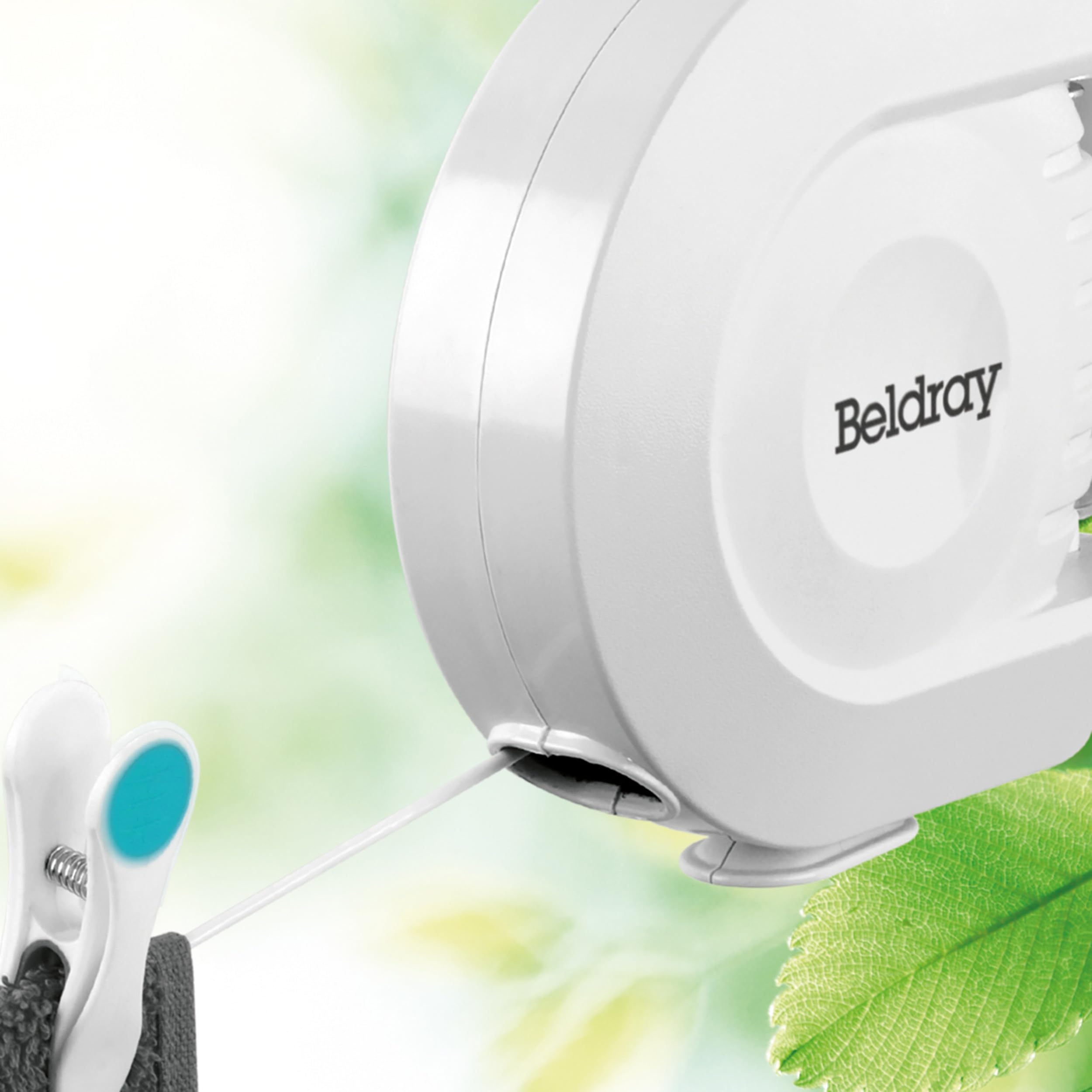 Beldray Corde à Linge Rétractable 12 mètres, Fil à Linge Rétractable Extérieur ou Intérieur pour Vêtements, Très Résistant, Installation Murale Flexible et Facile, Étendoir à Linge pour Murs