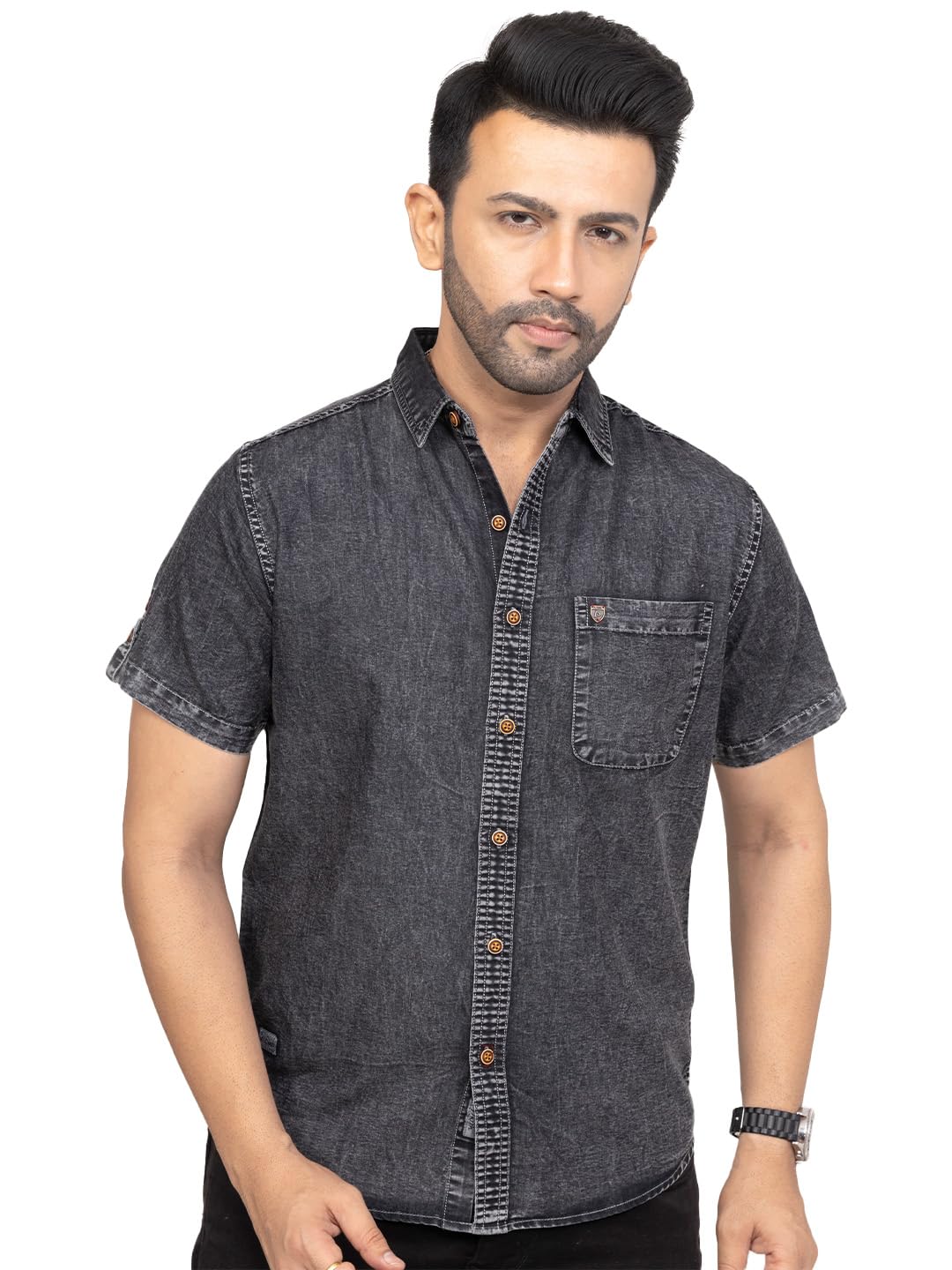 d... finish Men's Denim Casual Shirt | Half Sleeve Shirt | Men Denim Shirt-picture-33