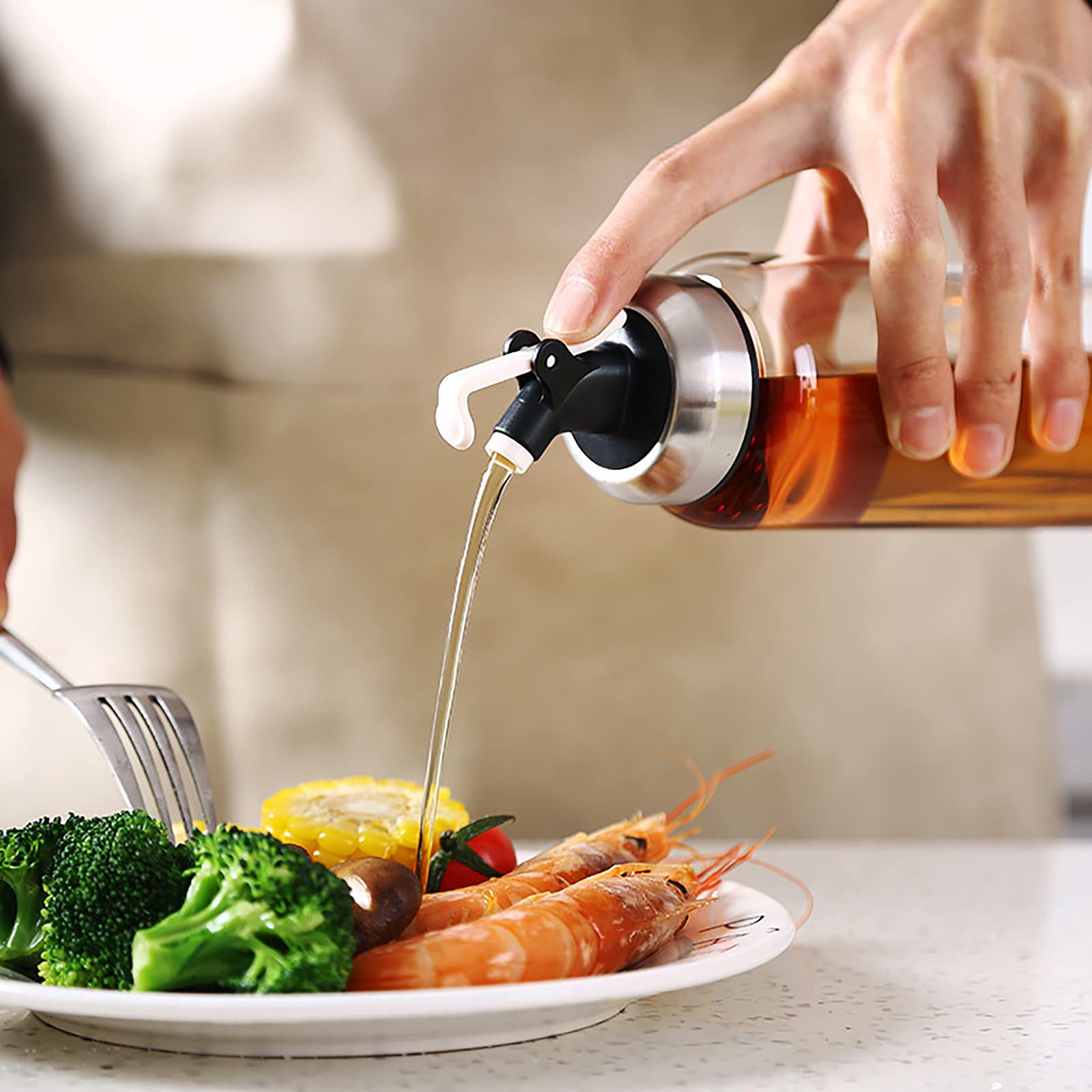 Bottiglie Olio 500 Ml Porta Olio Aceto Sale Pepe Pcscevcr Dispenser 2 In 1 Per Olio E Aceto, Contenitore Per Bottiglie Di Olio D'oliva In Vetro Trasparente Con Tappi In Sughero, Barattolo - Foto 5