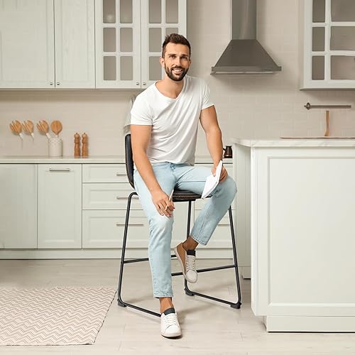 Miniatura 4 de JHK Juego de 4 taburetes altos de 30 pulgadas de altura de mostrador modernos de piel sintética con respaldo y patas de metal, sillas de bar para