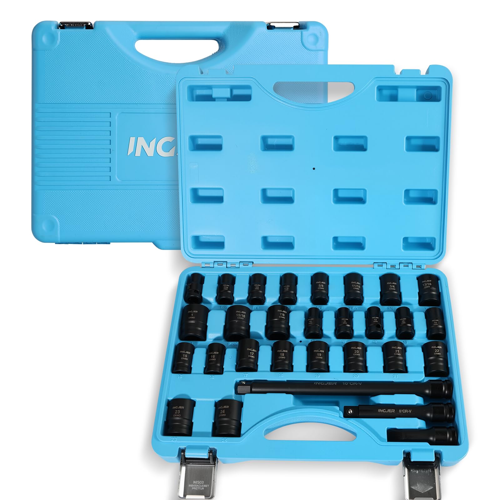 1/2 29PC Socket Set Shallow, CR-MO,SAE/Metric 3/8"-1",10-24mm | short impact socket set 1/2 drive with Extension Bars Standard Shallow Socket Set High Torque Truck Bearing Locknut