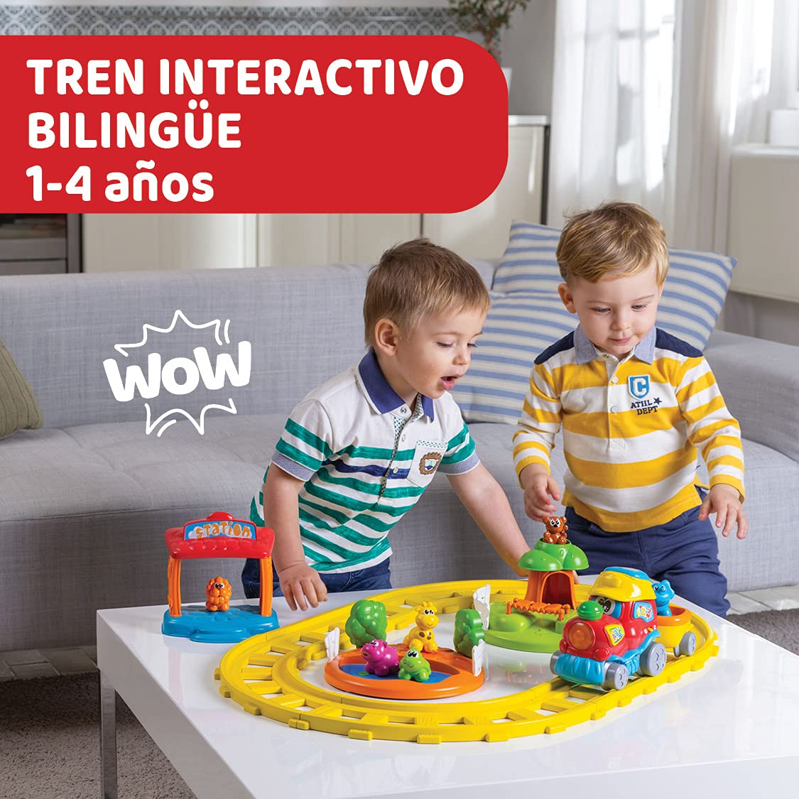 Chicco Tren Aventura, Juguete Bilingüe Español-Inglés - Set de Tren con Locomotora, Estación y 6 Animales – Juego Educativo Electrónico con Frases y Canciones– Juguete para Niños de 1 a 4 Años