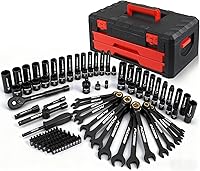 SEDY 132-Piece Premium Mechanics Tool Set: SAE/Metric 1/4" & 3/8" Drive Sockets, Ratcheting Wrenches, Quick-Release Ratchet & Lockable Case