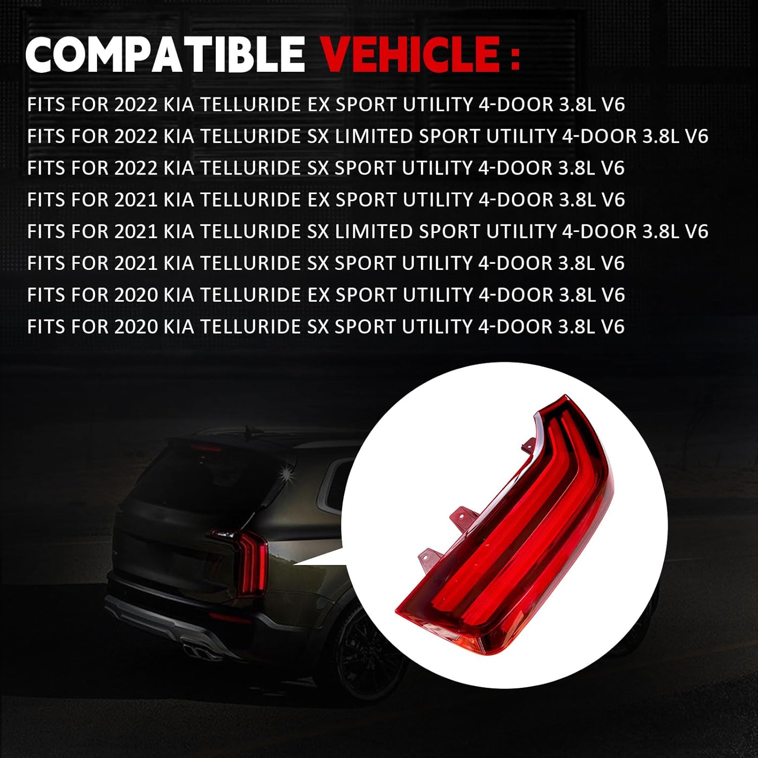 Rear Right Passenger Side Outer Tail Lights LED Fit for Kia Telluride EX SX Sport 2020 2021 2022 3.8L V6 KI2805165 762405-43670-8 92402 S9100