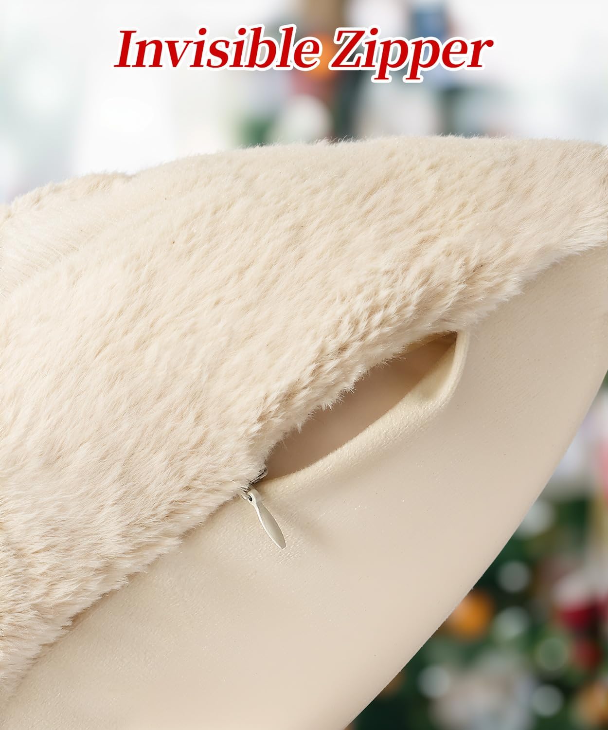 Christmas Pillow Covers Set of 2 Soft Plush Faux Fur Pillow Cases 3D Embroidered Decorative Couch Cover Home Decor Christmas Throw Pillow Covers 18x18,Beige Christmas Tree