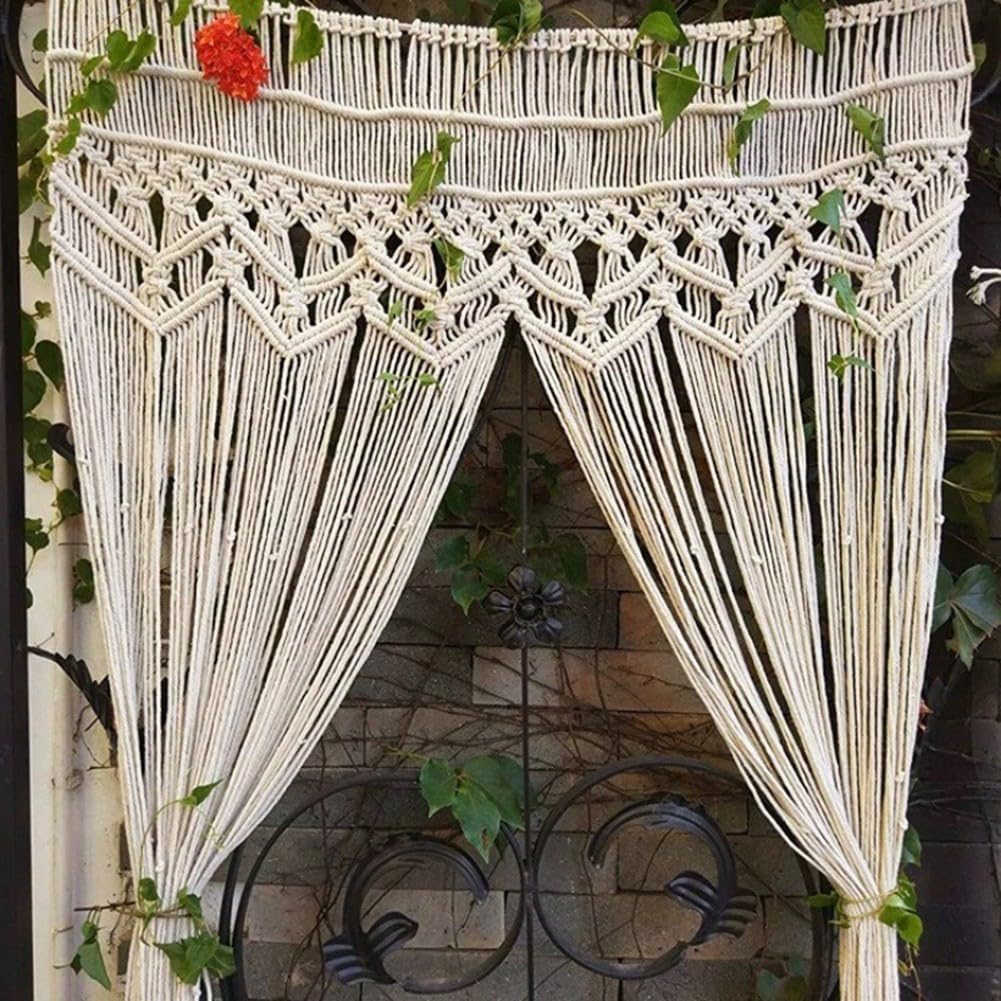 Tenda da porta in macramè bohémien, arazzo in corda di cotone da appendere alla parete, beige, per finestra, arco, sfondo decorativo (130 x 180 cm)