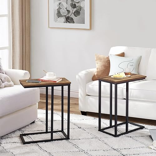 Miniatura 2 de VECELO Mesa auxiliar en forma de C para sofá y cama, bandeja de TV para sala de estar, dormitorio, juego de 2, color marrón