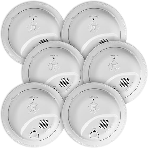 First Alert BRK SMI100-AC, alarma de humo de interconexión de cable duro con batería de respaldo, paquete de 6