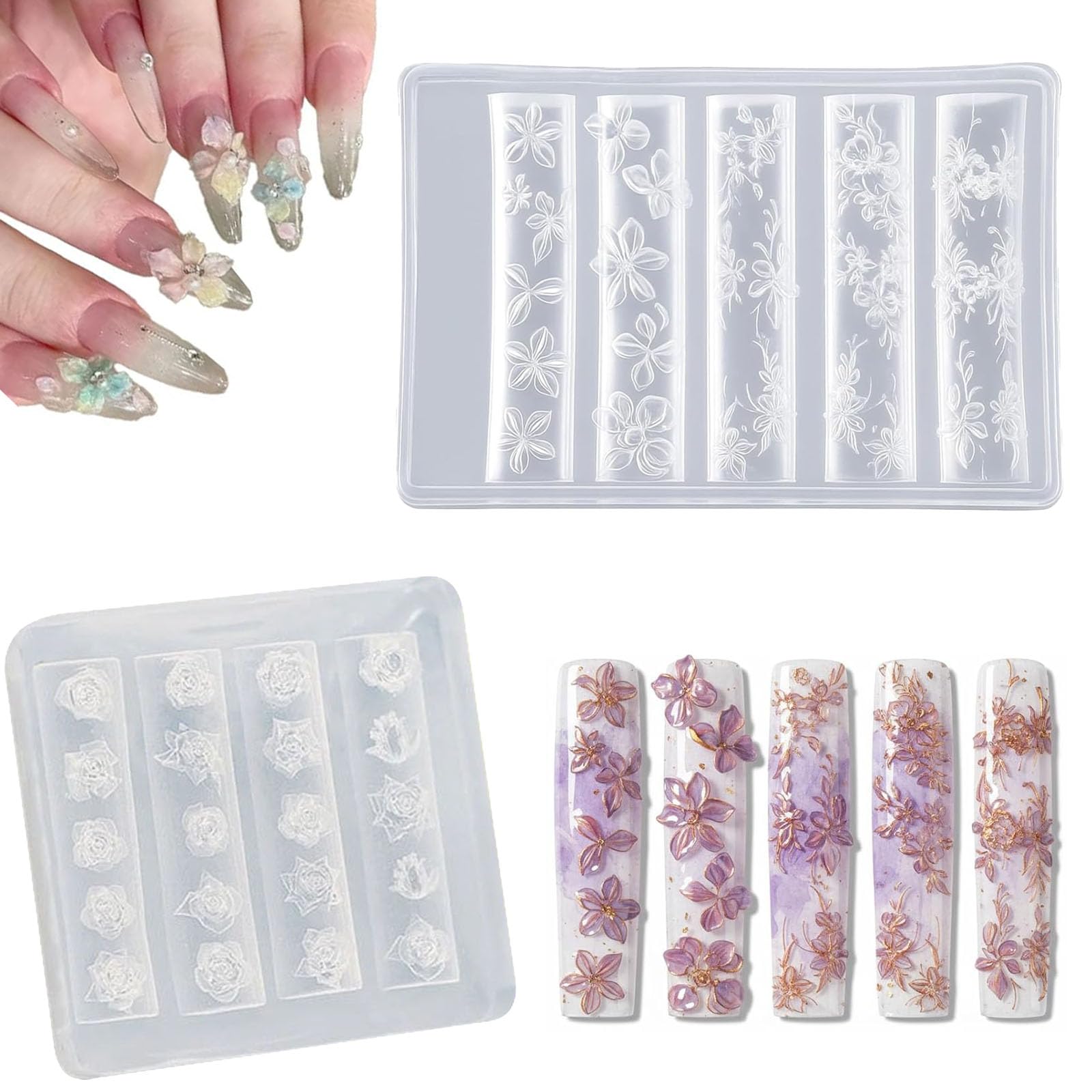 2Pcs Nail Art, Floral Rose Design for DIY Nail Decoration, Home Manicure and Salon Use, Reusable Nail Arts Molds with Rose Patterns for Creative Nail Art Stickers-image-29