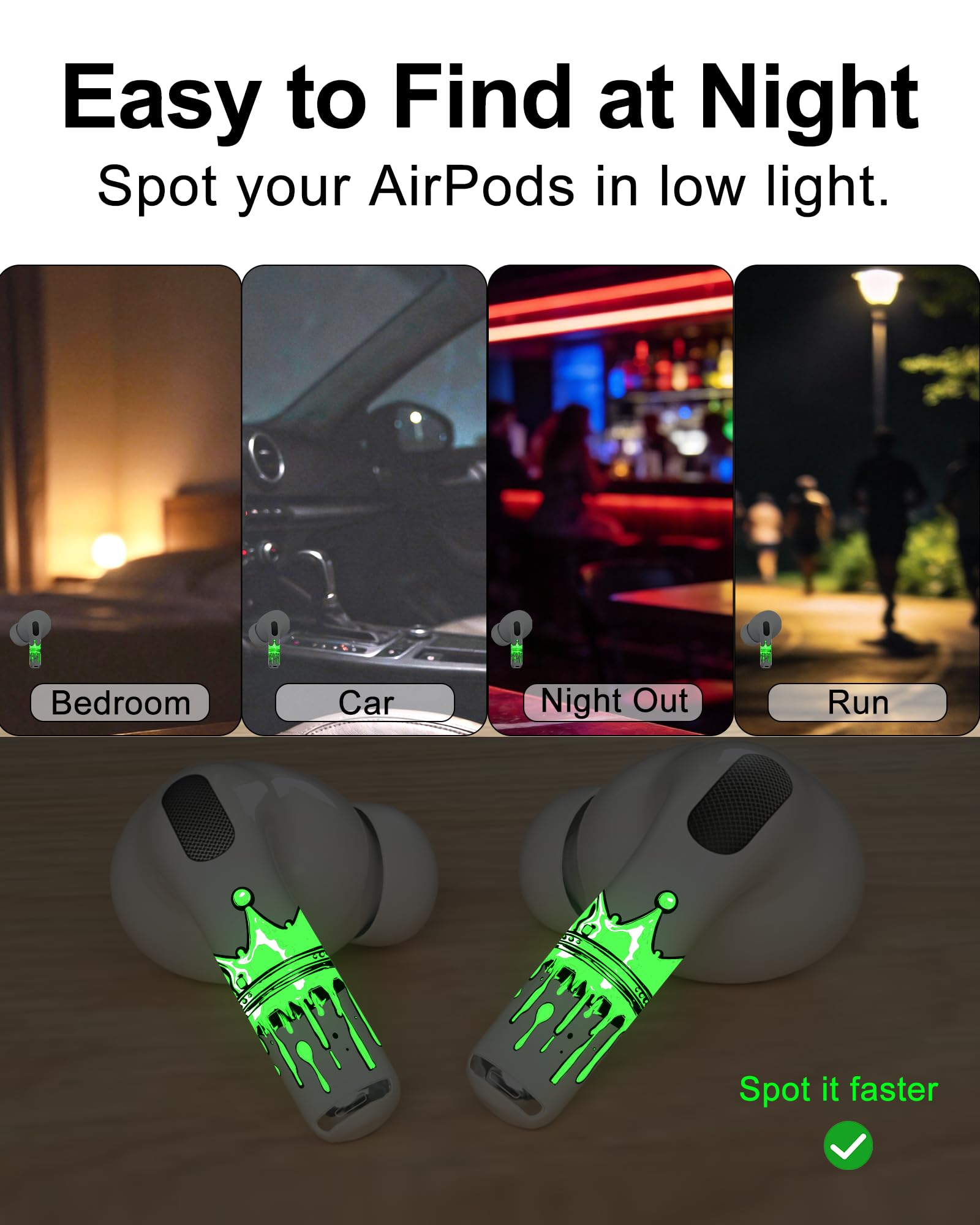 Amazon | RockMax for AirPod Skins、イヤフォン用夜光グローインザ