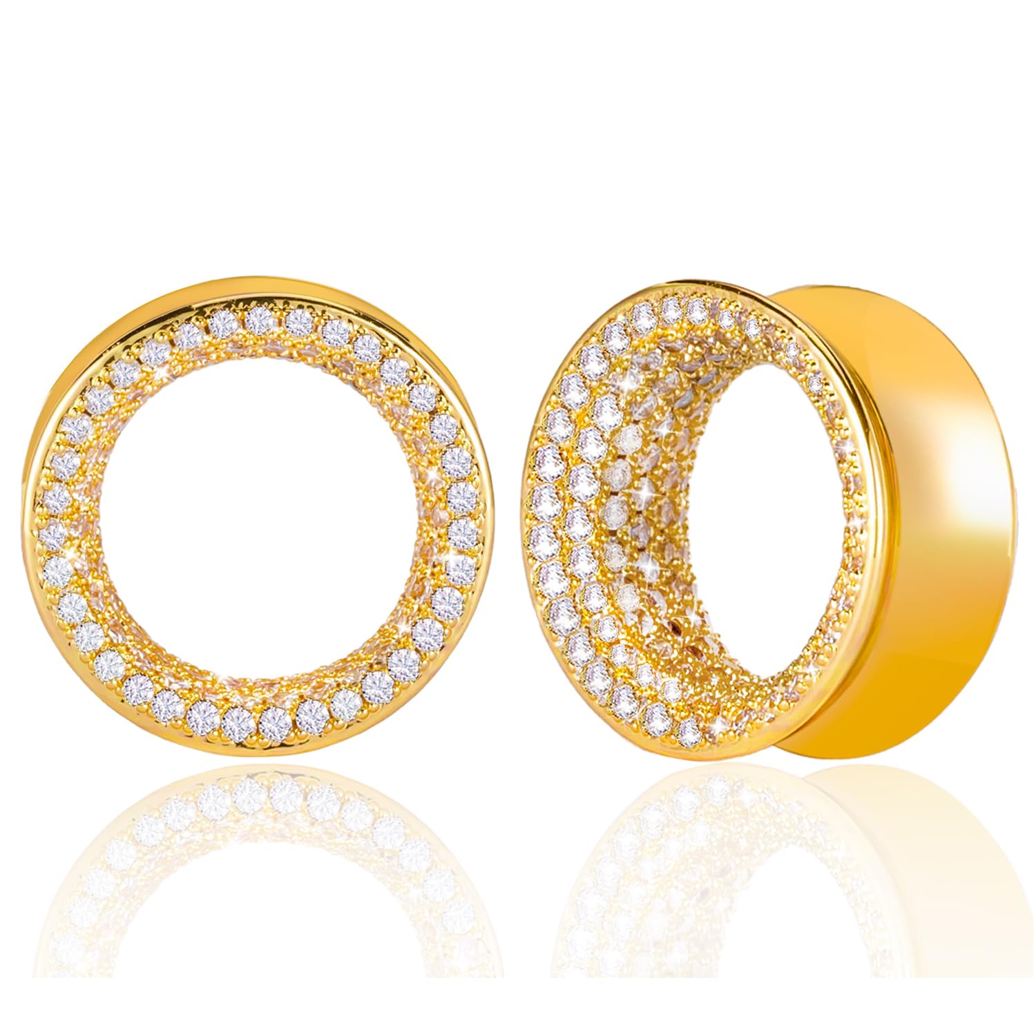 Vankula Ohr Tunnel Plugs 1 Paar Double Flared Flesh Ohrendehner Luxuriöser Weißzirkon für männer damen Ohrpiercing Dehnschmuck für Ohren 10mm bis 19mm
