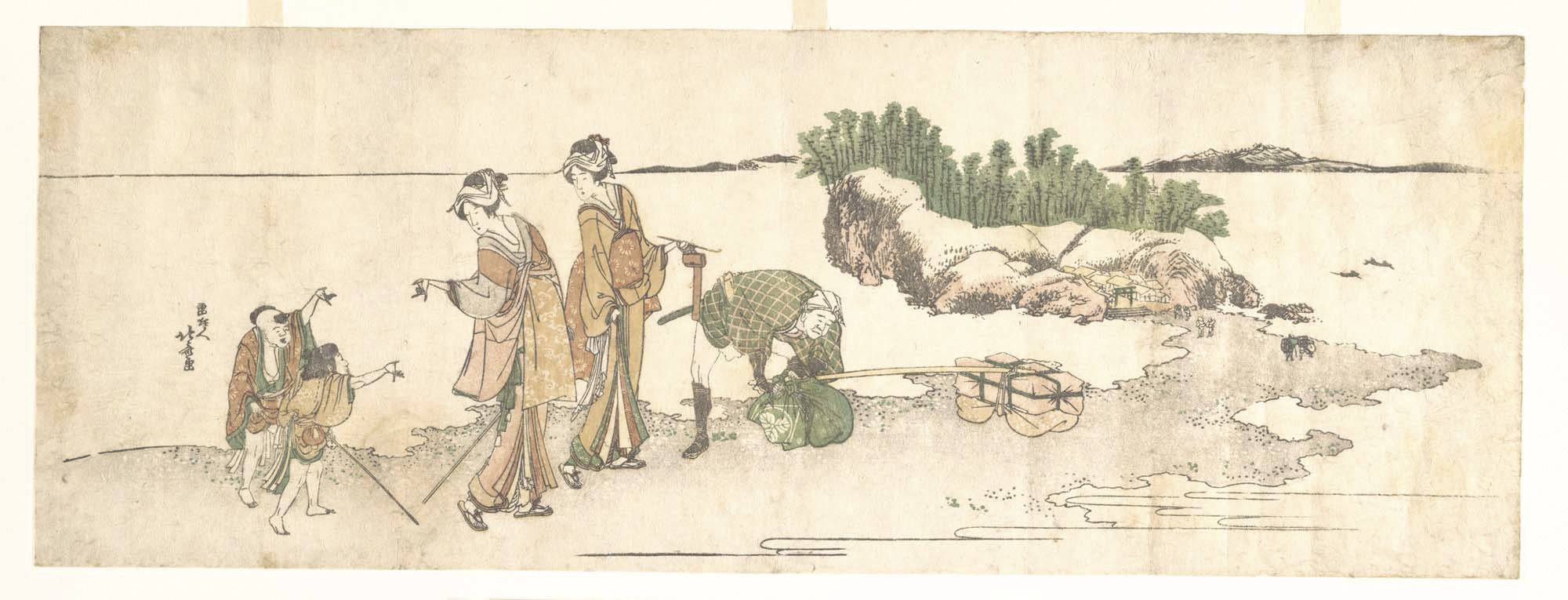 Obra Katsushika Hokusai de la colección People Outside pequeña con marco marrón