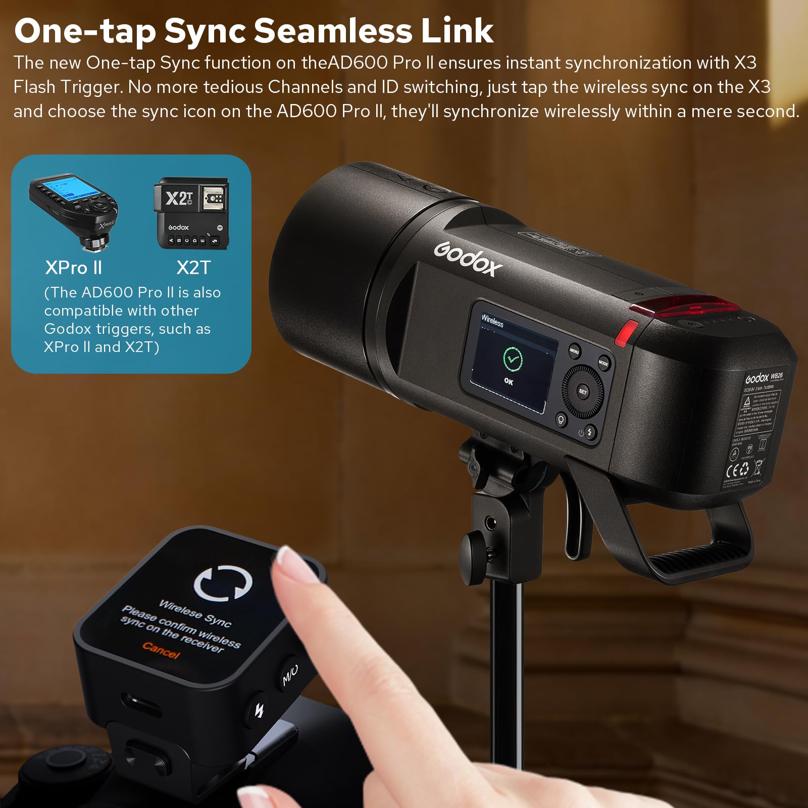 Godox AD600 Pro II Flash Strobe Extérieur 600Ws GN87 1/8000s 2,4G Sans Fil avec 40W Modéling LED, 0,01-0,9s Recyclage, Monture Bowens