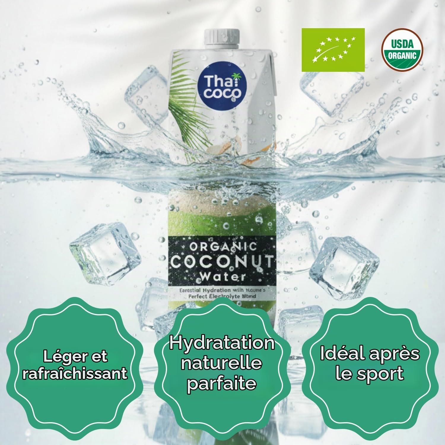 Thai Coco 100% eau de coco bio – Rafraîchissement naturel de Thaïlande – Certifiée biologique, sans sucre, sans ajout de conservateurs, 6 x 1 L Tetra Pak – Goût frais de noix de coco biologiques