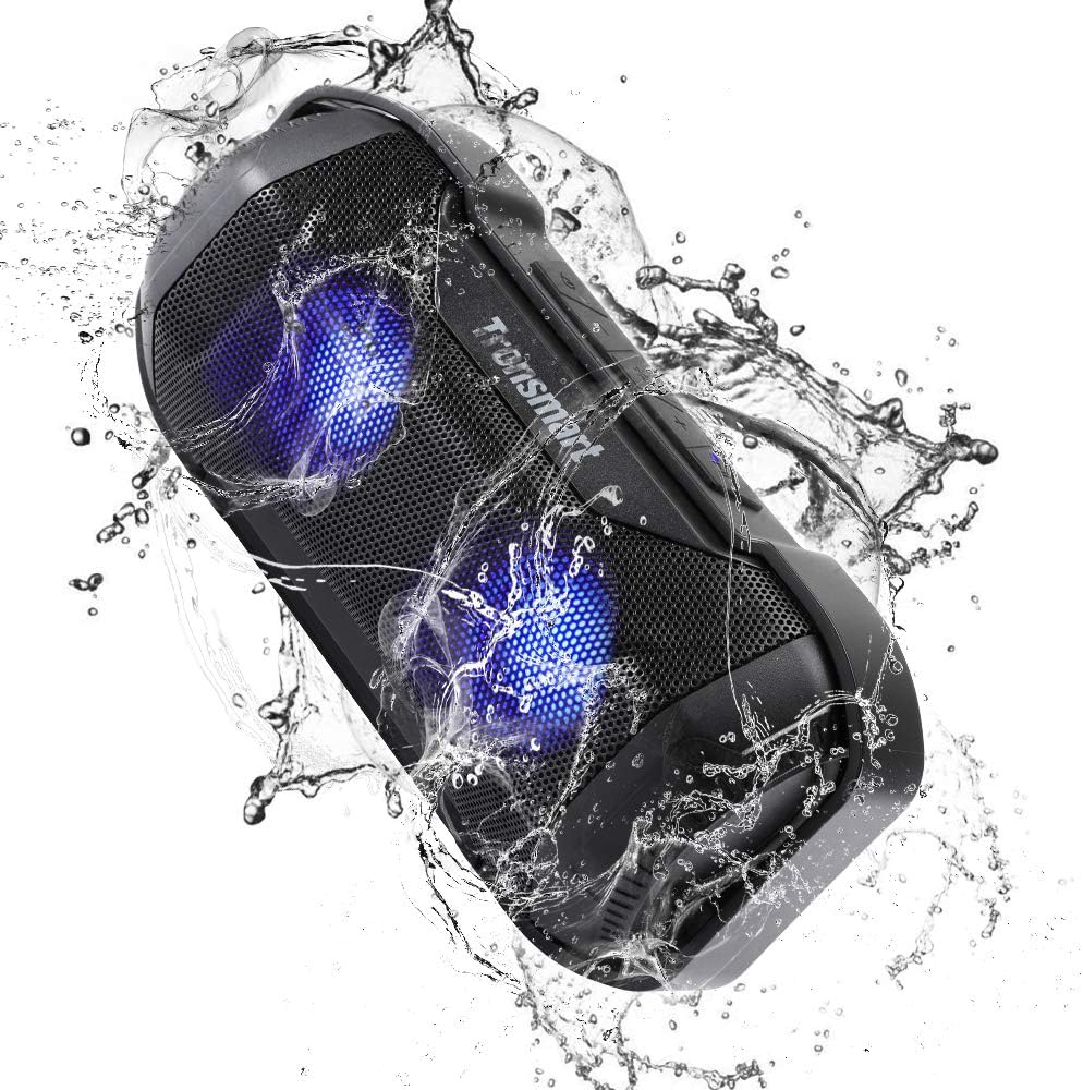 Portable Bluetooth Speaker,Tronsmart Blaze Wireless Speaker with Superior Bass & LED Lights,IPX56 Waterproof Outdoor Speakers,1800mAh Battery&12 Hours Playtime,bluetooth 4.2&33 Feet Bluetooth Range,AUX cable,Hands Free Calling for Outdoor Home works with Android,iPhone,iPad,Samsung,Nexus,HTC,Laptops,TV and Other Bluetooth Devices -Black